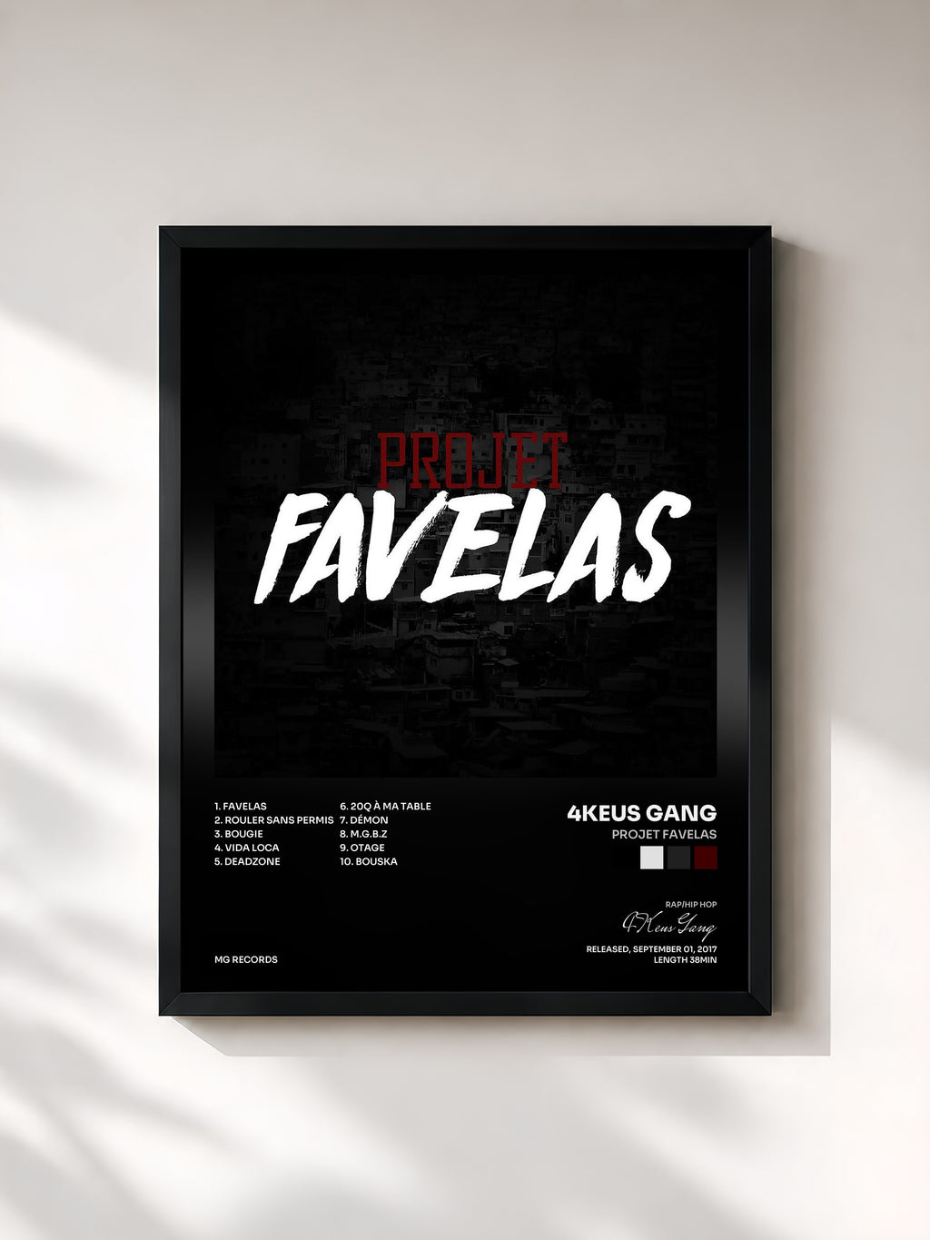 #noir Tableau de l'album Projet Favelas de 4Keus Gang, cadre noir, imprimé et encadré en France