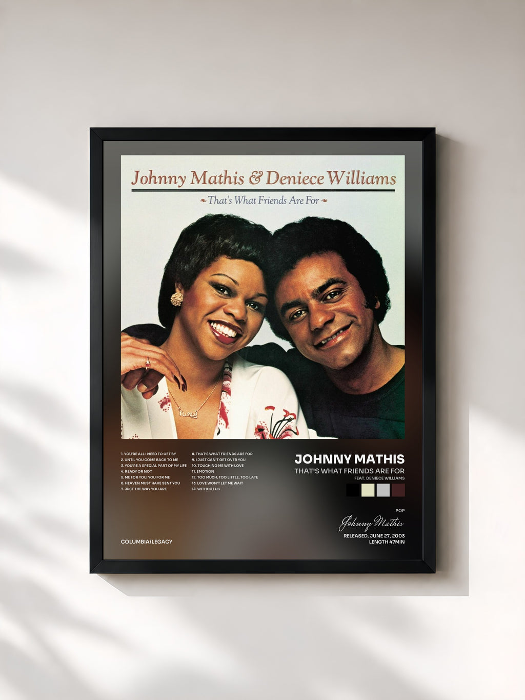 #noir Tableau de l'album That's What Friends Are For (feat. Deniece Williams) de Johnny Mathis, cadre noir, imprimé et encadré en France