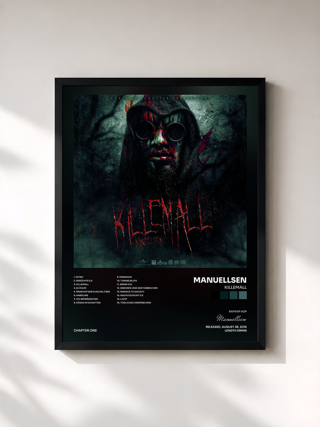 #noir Tableau de l'album Killemall de Manuellsen, cadre noir, imprimé et encadré en France