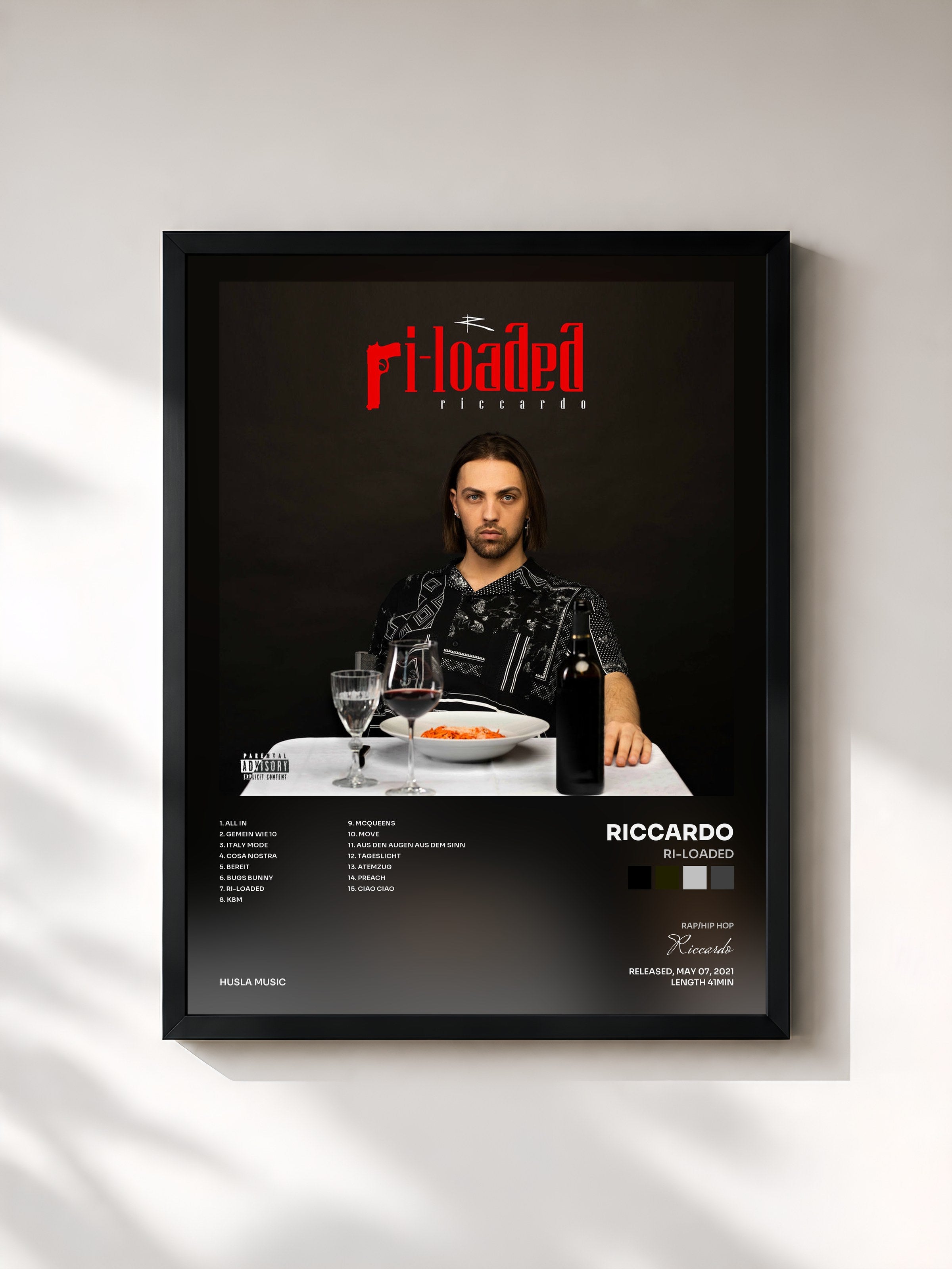 #noir Tableau de l'album RI-LOADED de Riccardo, cadre noir, imprimé et encadré en France
