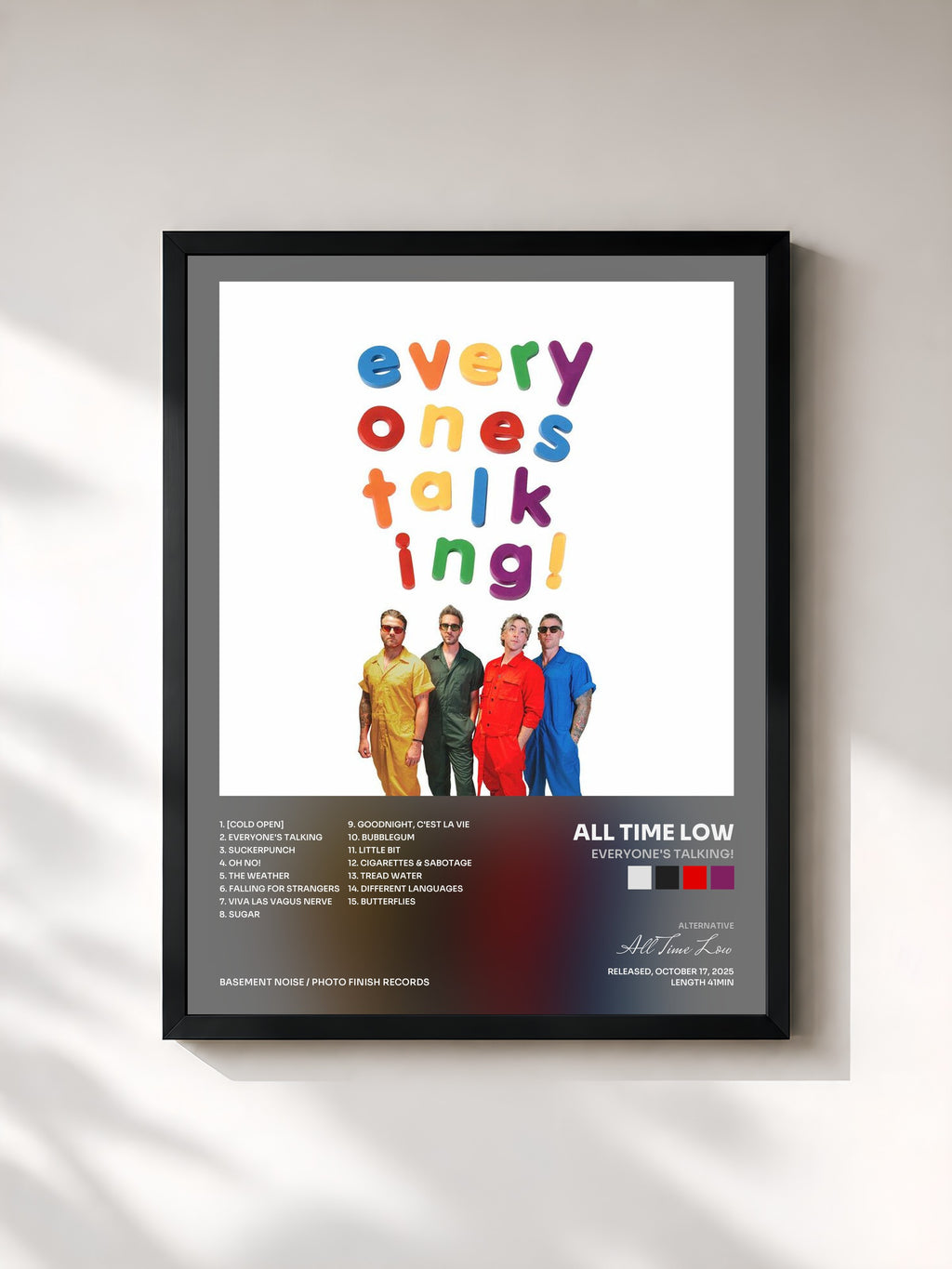 #noir Tableau de l'album Everyone's Talking! de All Time Low, cadre noir, imprimé et encadré en France
