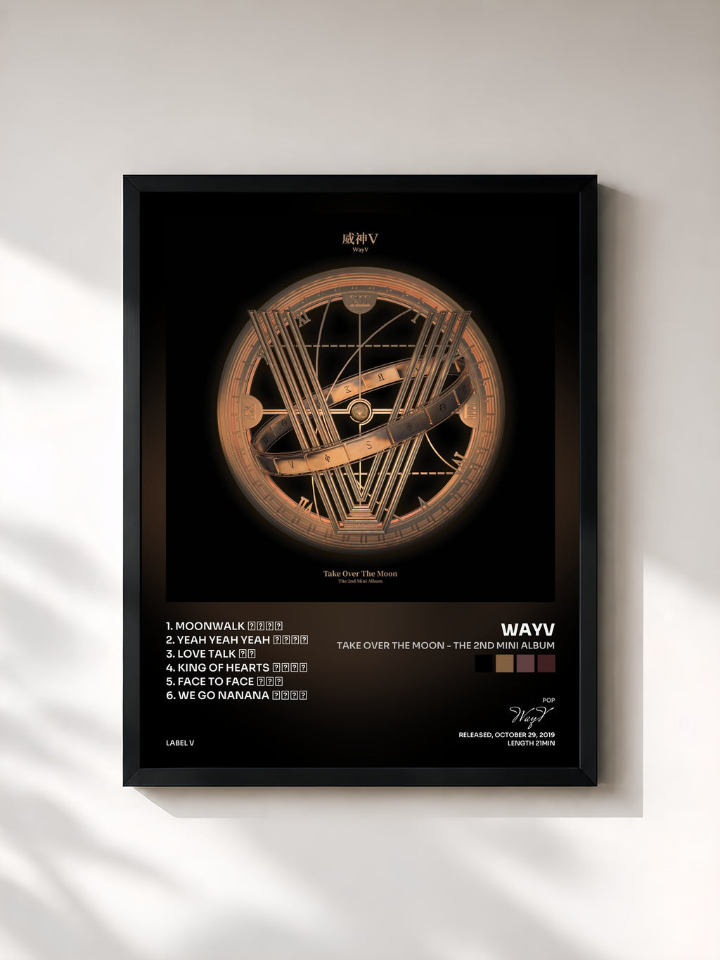 #noir Tableau de l'album Take Over The Moon - The 2nd Mini Album de WayV, cadre noir, imprimé et encadré en France