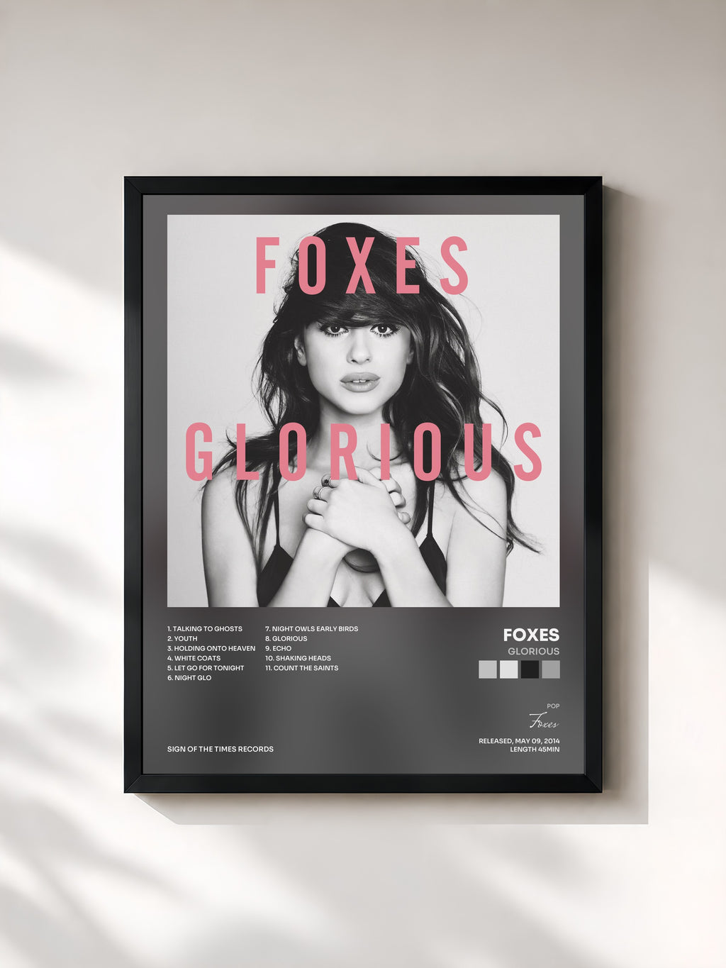 #noir Tableau de l'album Glorious de Foxes, cadre noir, imprimé et encadré en France