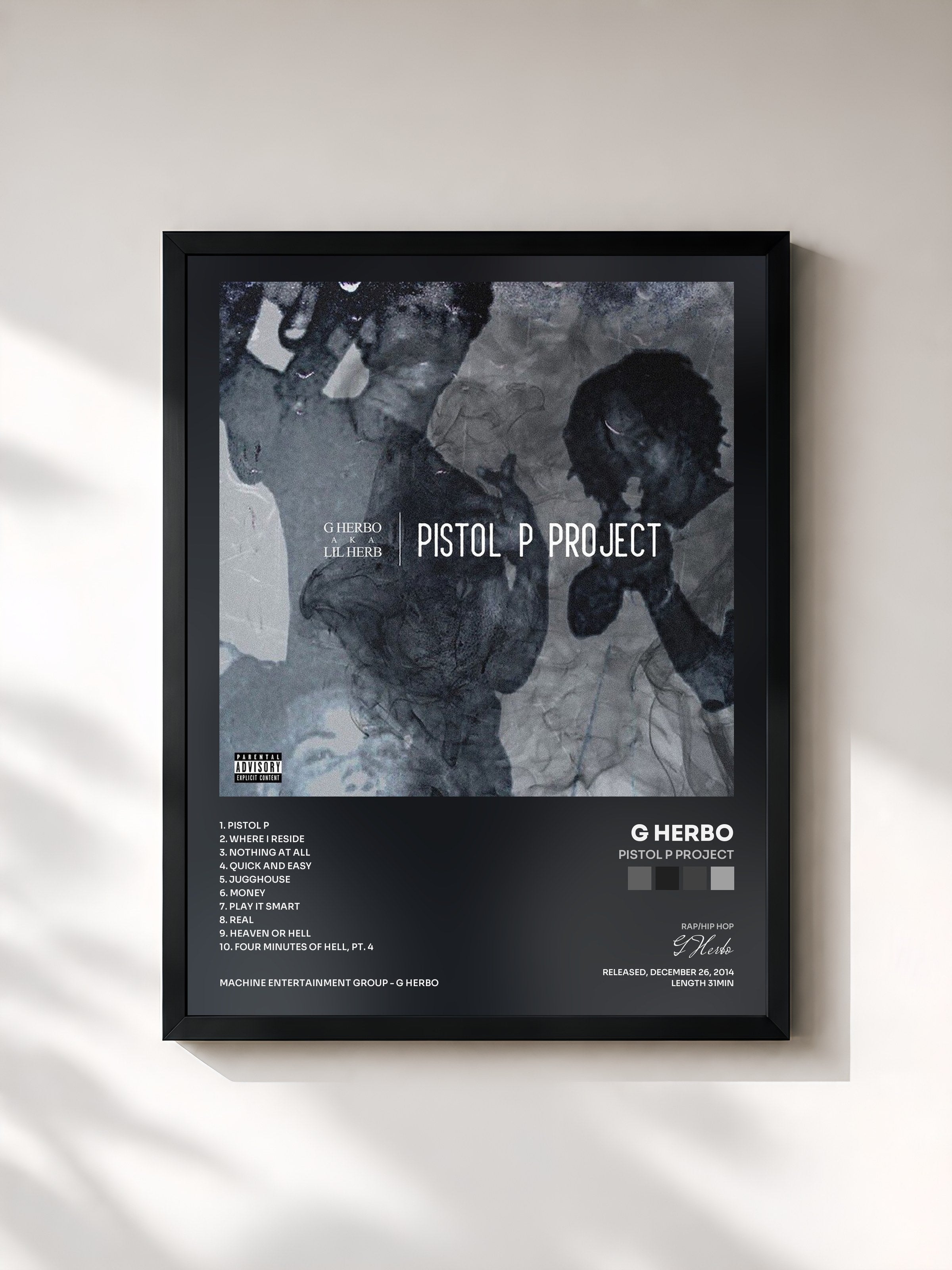 #noir Tableau de l'album Pistol P Project de G Herbo, cadre noir, imprimé et encadré en France
