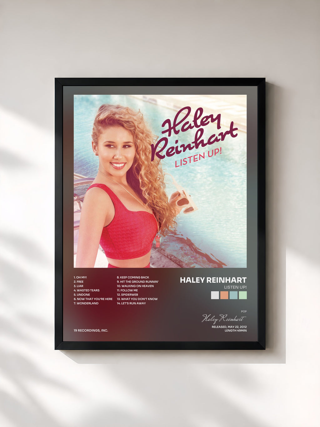 #noir Tableau de l'album Listen Up! de Haley Reinhart, cadre noir, imprimé et encadré en France