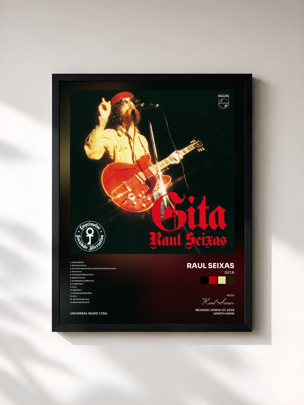 #noir Tableau de l'album Gita de Raul Seixas, cadre noir, imprimé et encadré en France