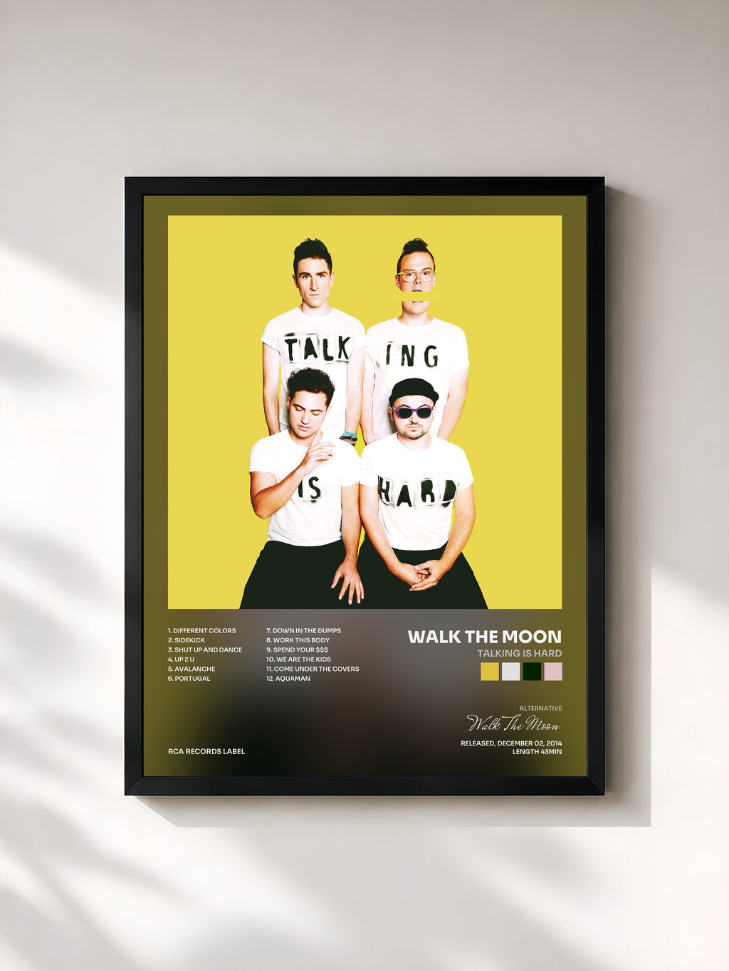#noir Tableau de l'album TALKING IS HARD de Walk The Moon, cadre noir, imprimé et encadré en France