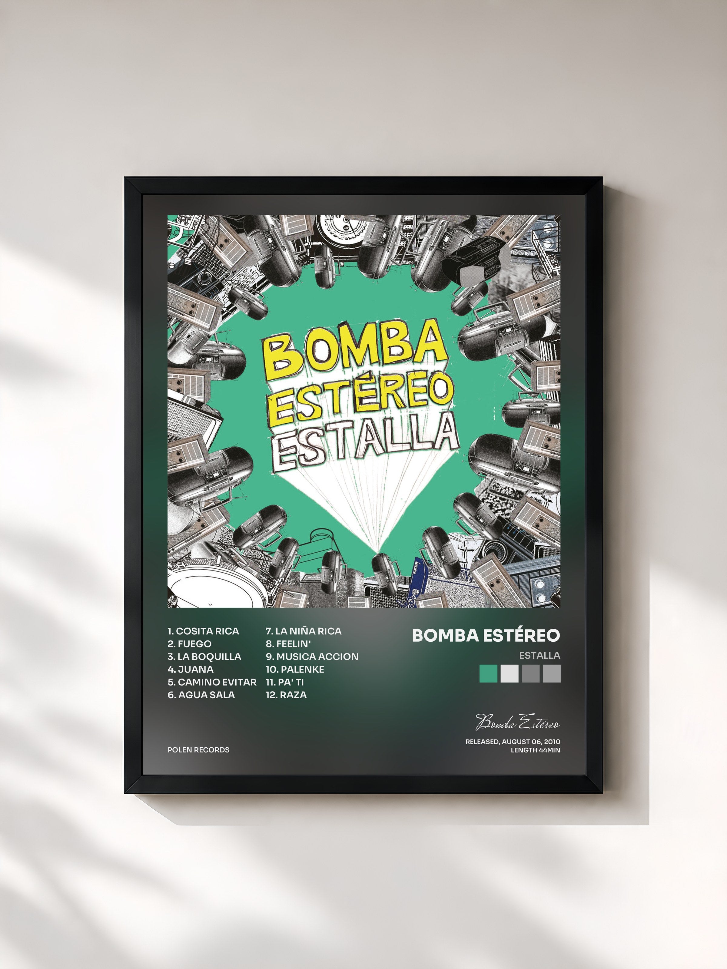 #noir Tableau de l'album Estalla de Bomba Estéreo, cadre noir, imprimé et encadré en France