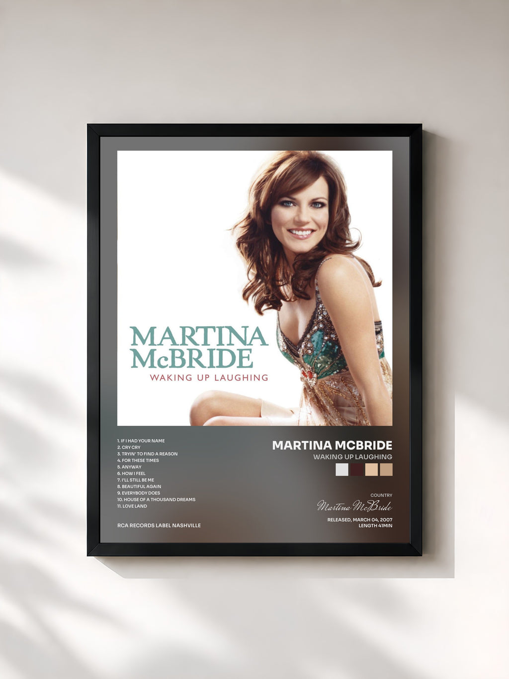 #noir Tableau de l'album Waking Up Laughing de Martina McBride, cadre noir, imprimé et encadré en France
