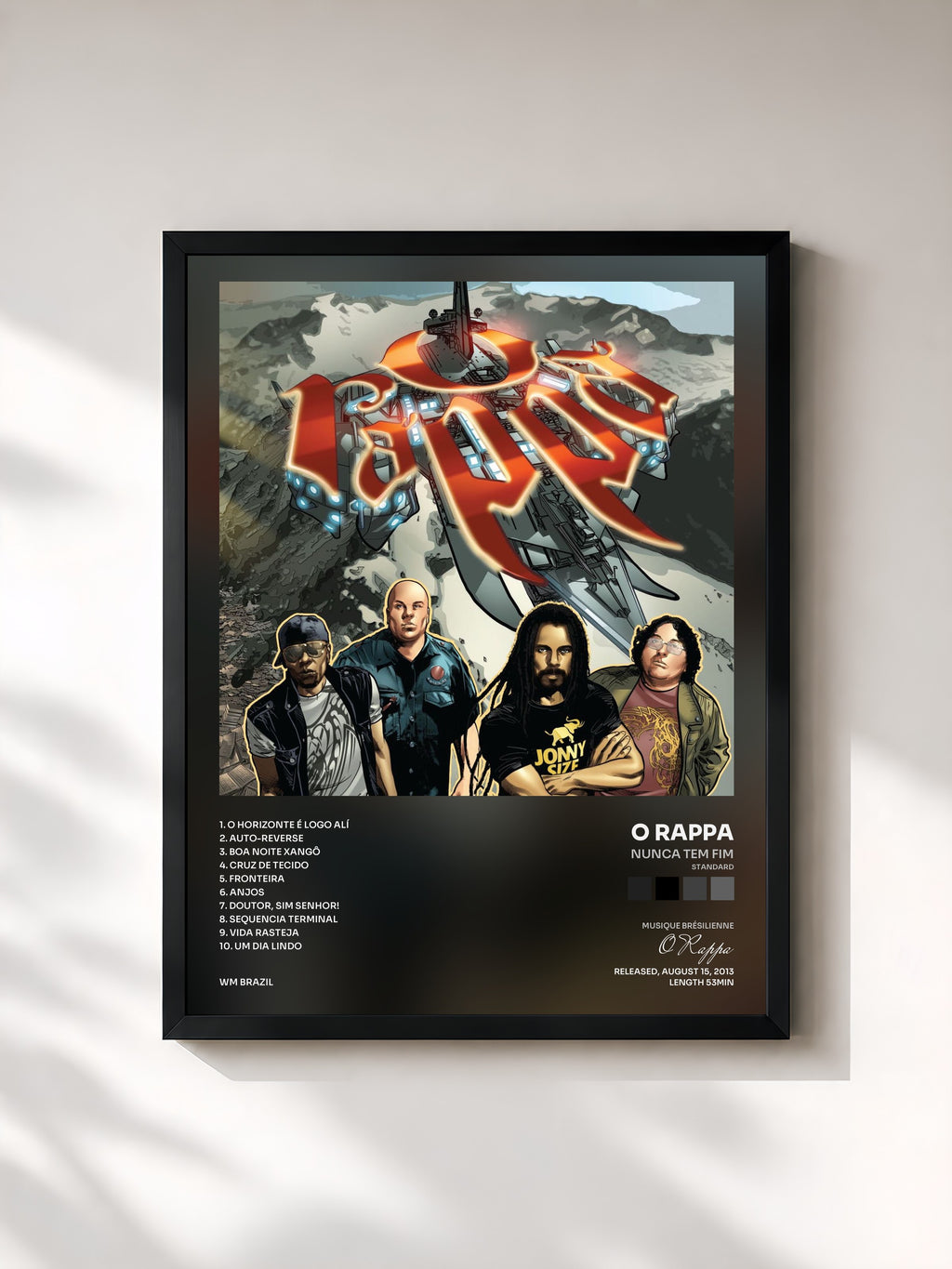 #noir Tableau de l'album Nunca Tem Fim (Standard) de O Rappa, cadre noir, imprimé et encadré en France