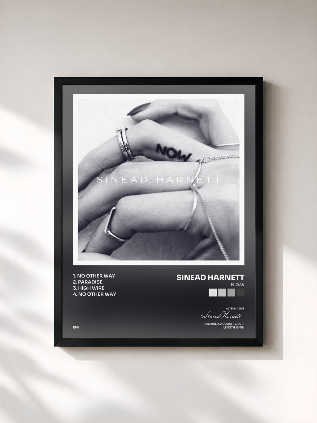 #noir Tableau de l'album N.O.W de Sinead Harnett, cadre noir, imprimé et encadré en France