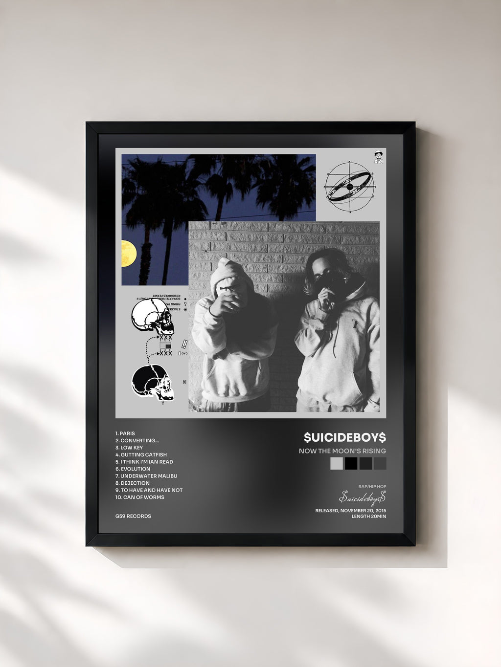 #noir Tableau de l'album Now the Moon's Rising de $uicideboy$, cadre noir, imprimé et encadré en France