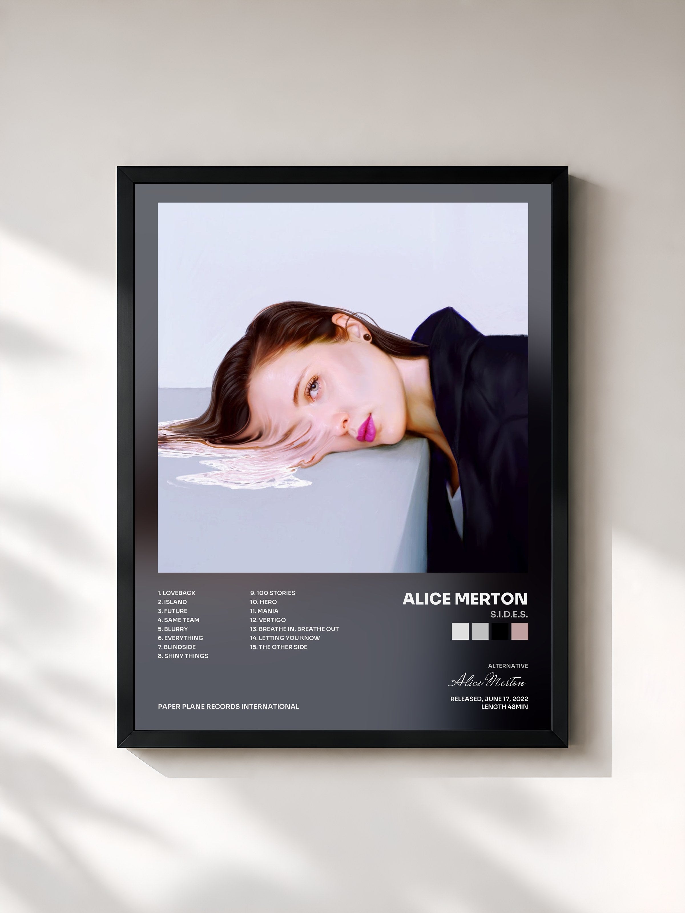 #noir Tableau de l'album S.I.D.E.S. de Alice Merton, cadre noir, imprimé et encadré en France