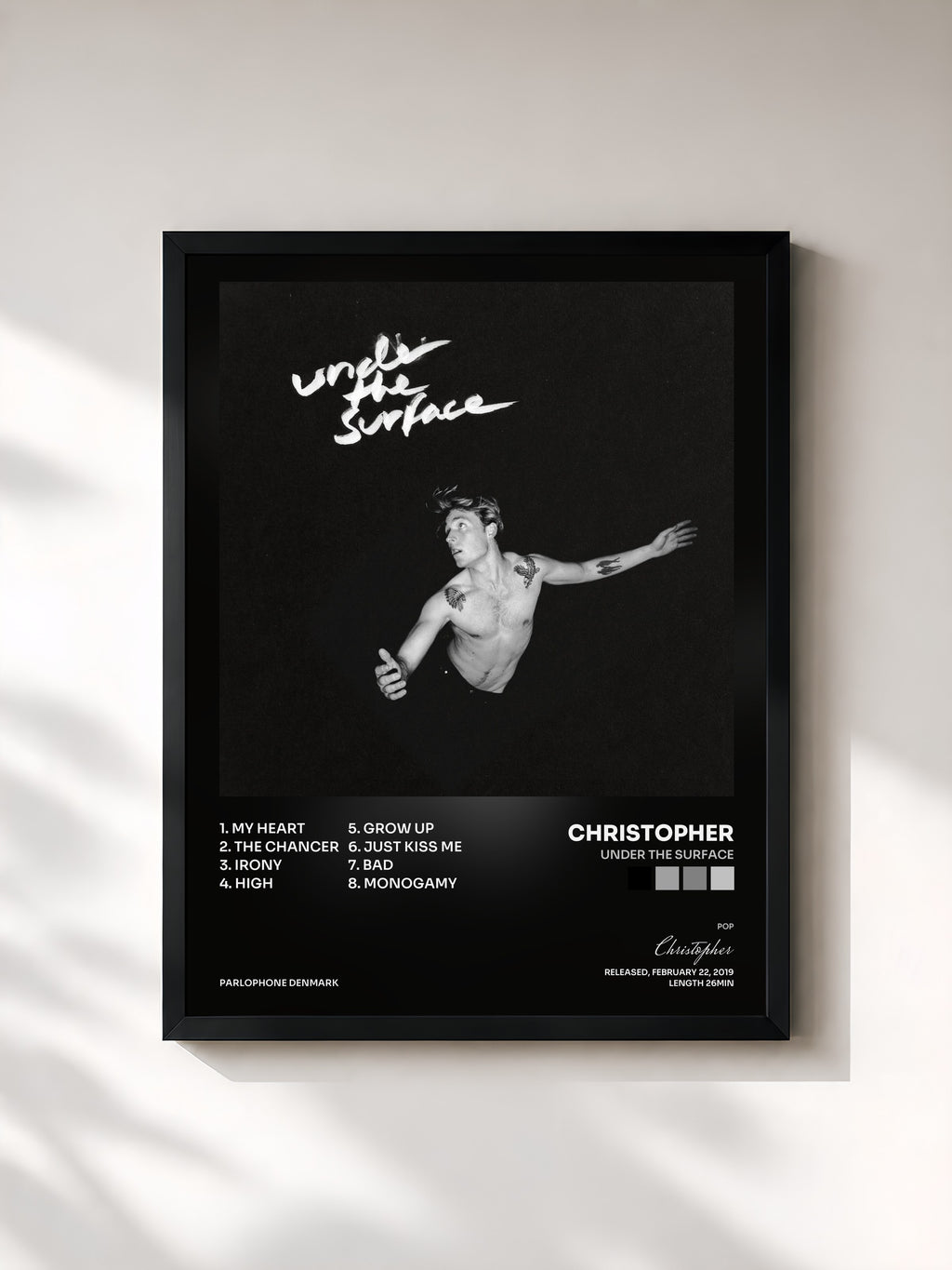 #noir Tableau de l'album Under the Surface de Christopher, cadre noir, imprimé et encadré en France