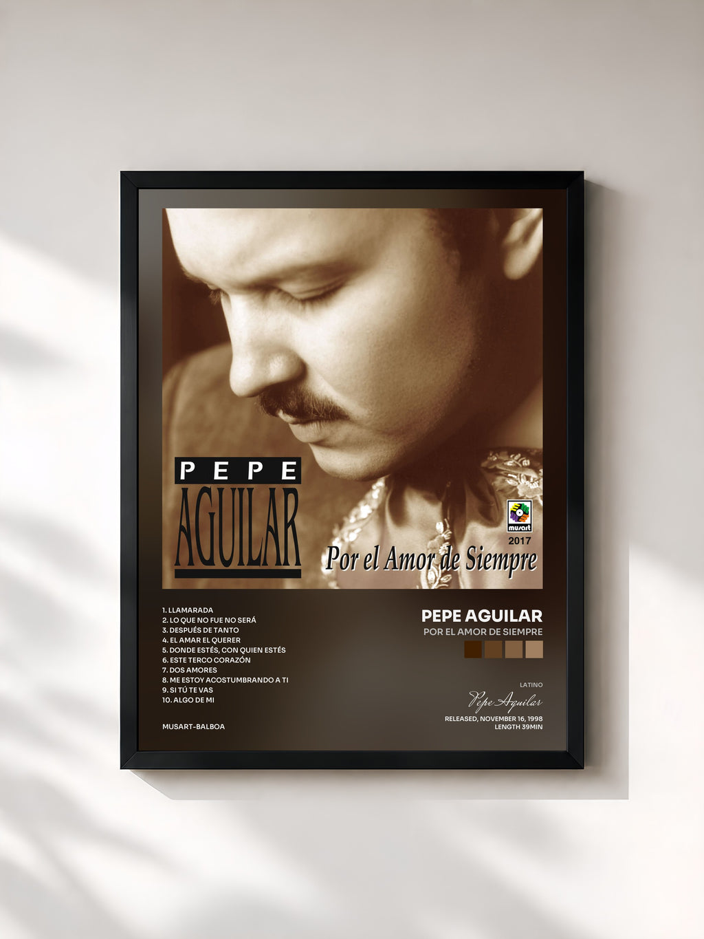 #noir Tableau de l'album Por El Amor De Siempre de Pepe Aguilar, cadre noir, imprimé et encadré en France