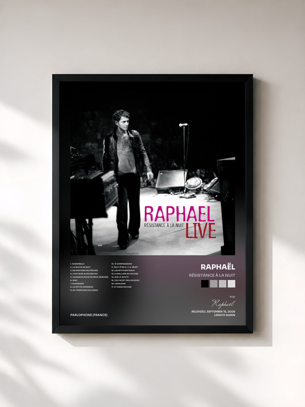 #noir Tableau de l'album Résistance À La Nuit de Raphaël, cadre noir, imprimé et encadré en France