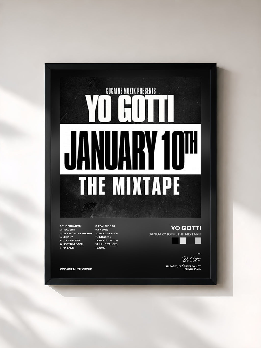 #noir Tableau de l'album January 10th : The Mixtape! de Yo Gotti, cadre noir, imprimé et encadré en France