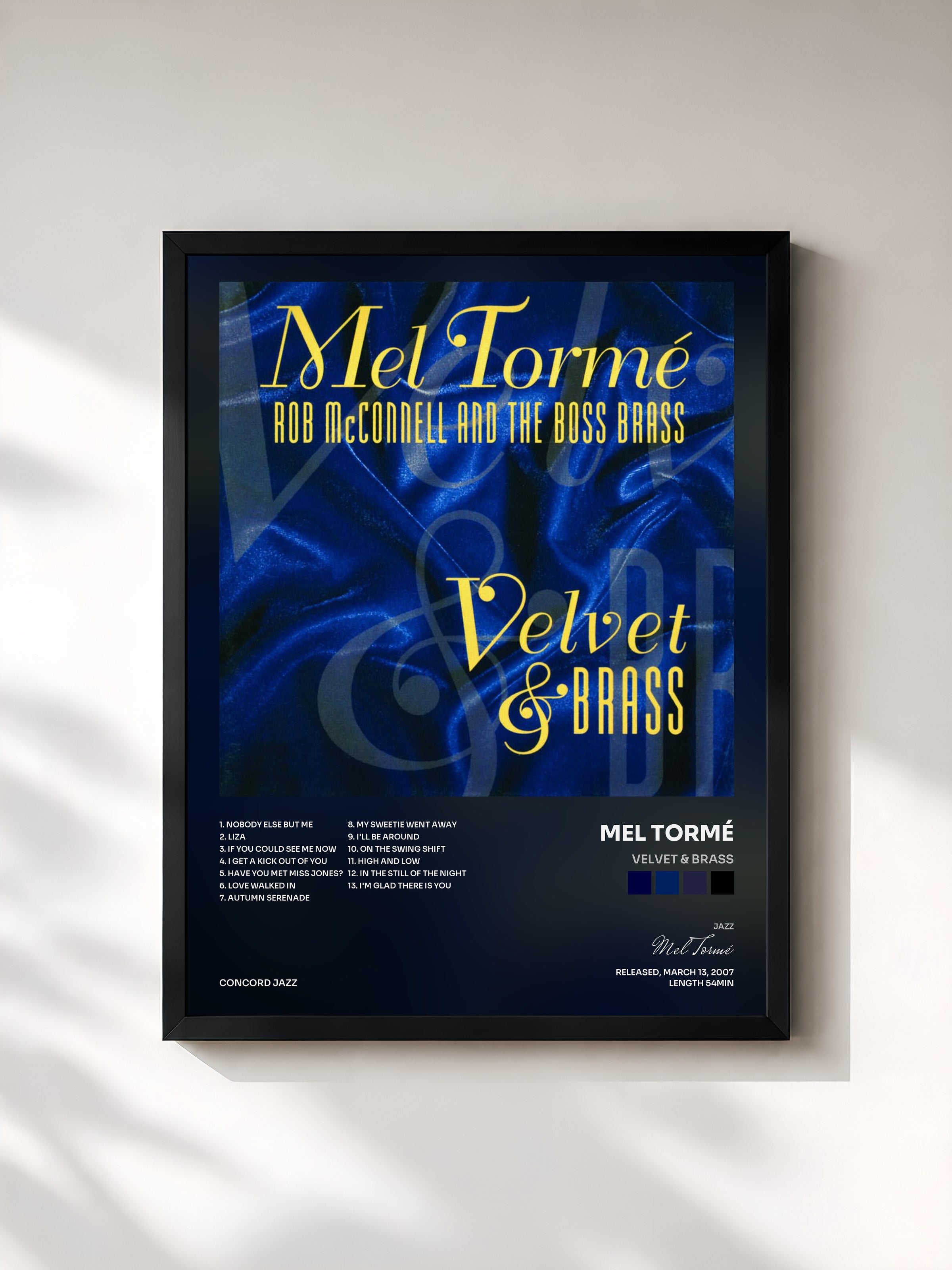 #noir Tableau de l'album Velvet & Brass de Mel Tormé, cadre noir, imprimé et encadré en France