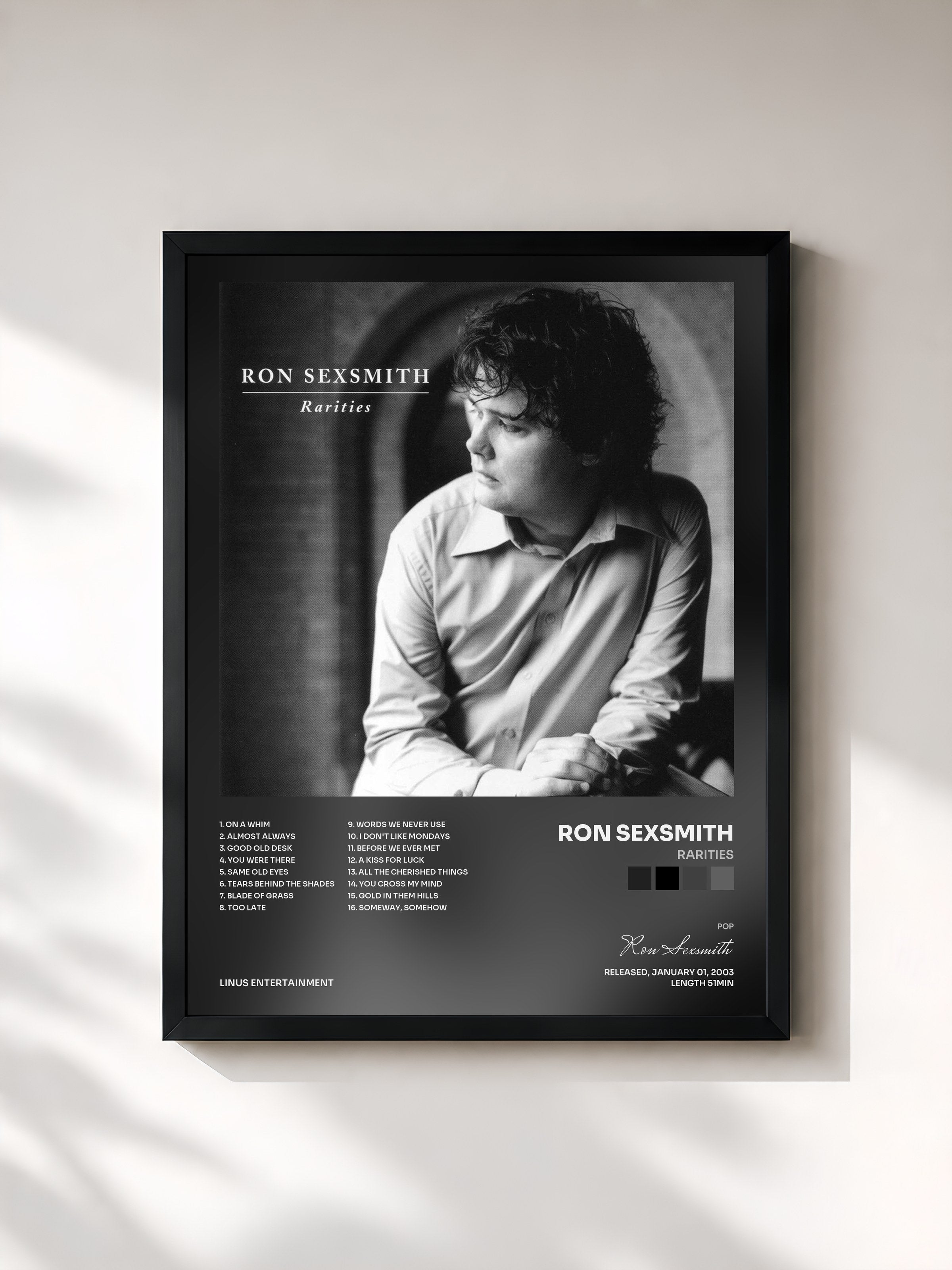 #noir Tableau de l'album Rarities de Ron Sexsmith, cadre noir, imprimé et encadré en France
