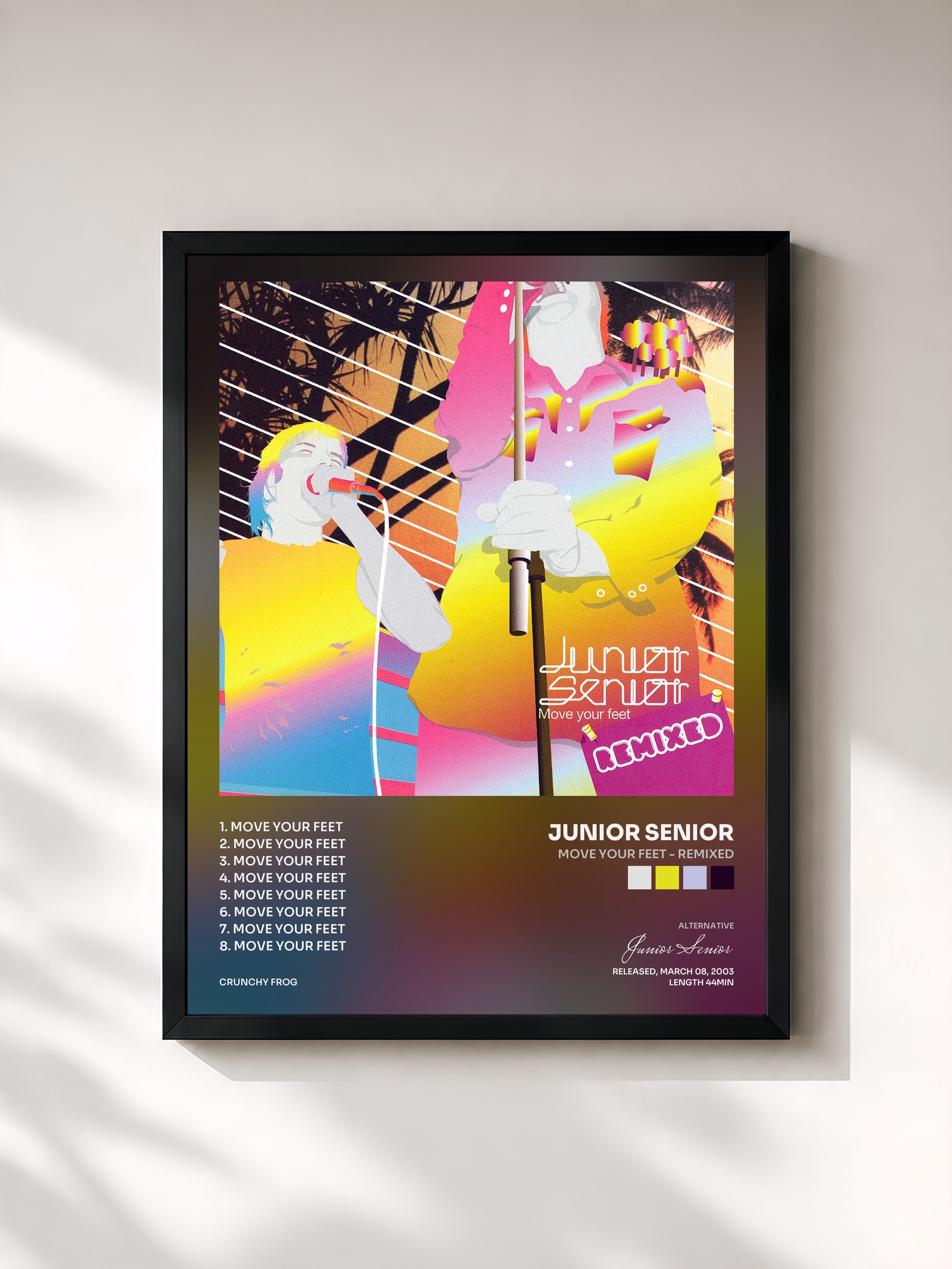 #noir Tableau de l'album Move Your Feet - Remixed de Junior Senior, cadre noir, imprimé et encadré en France