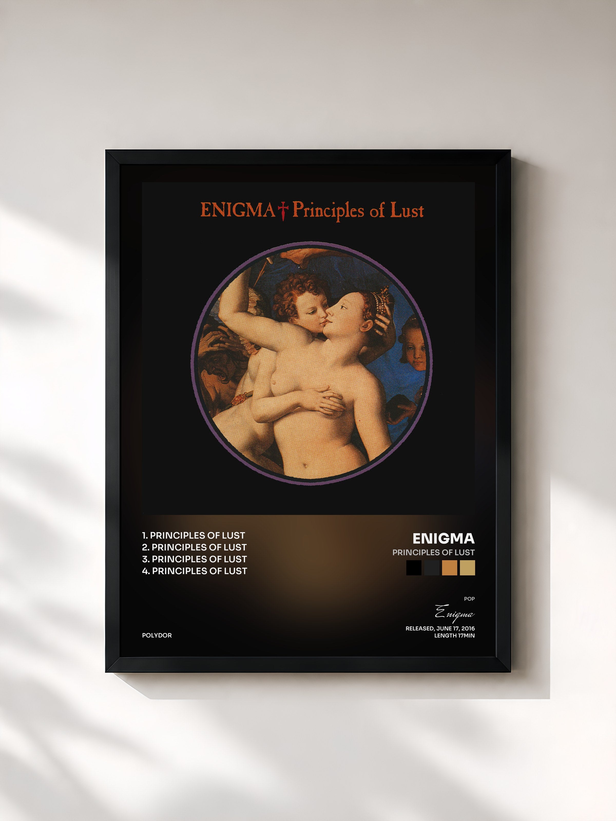 #noir Tableau de l'album Principles Of Lust de Enigma, cadre noir, imprimé et encadré en France