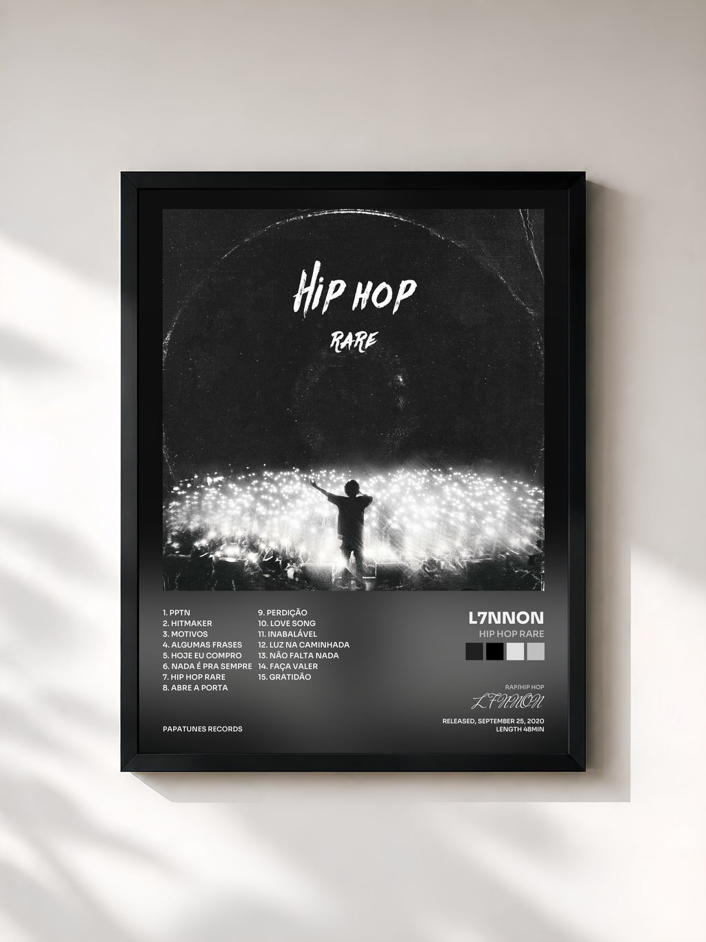 #noir Tableau de l'album Hip Hop Rare de L7NNON, cadre noir, imprimé et encadré en France