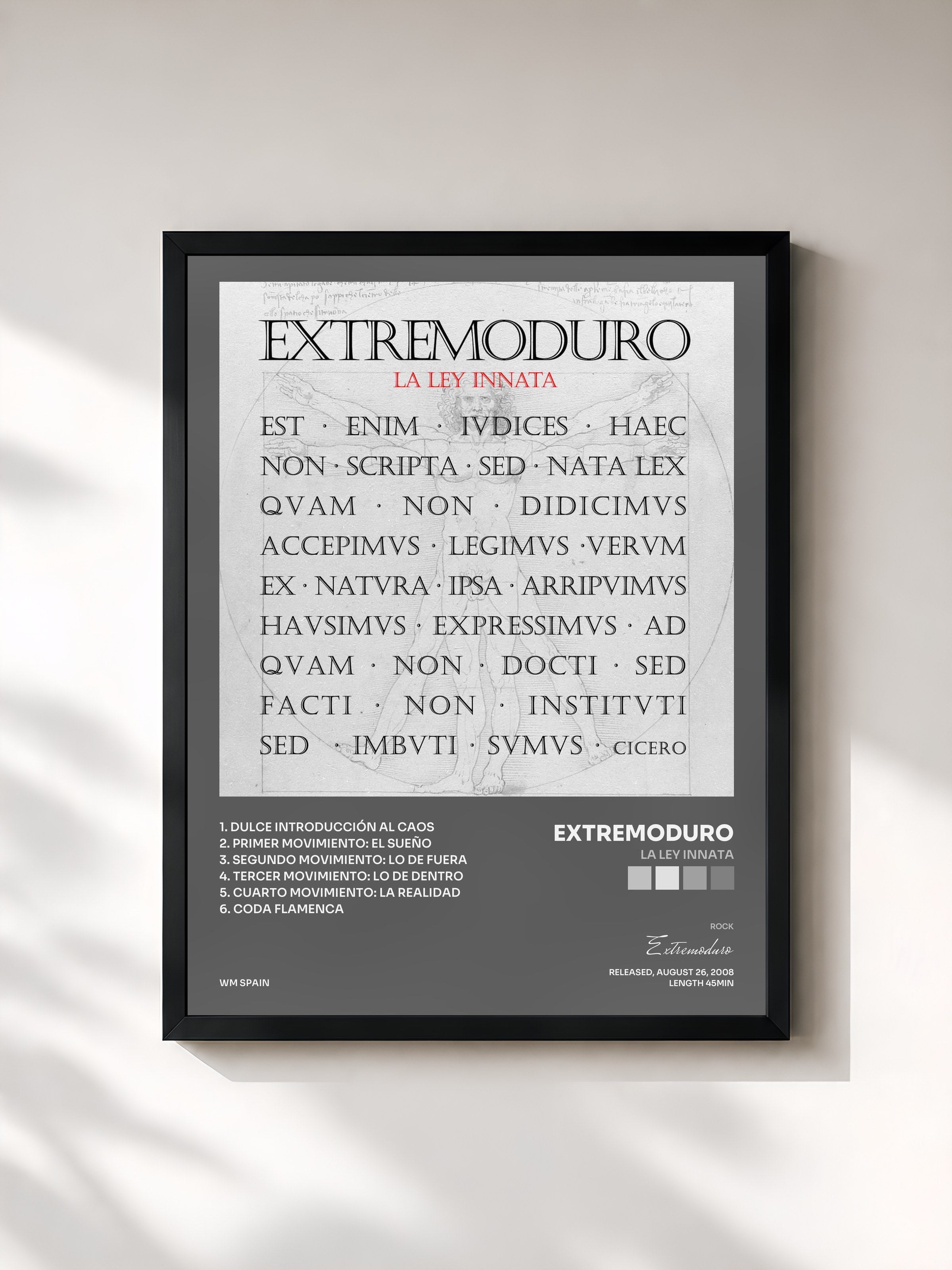 #noir Tableau de l'album La ley innata de Extremoduro, cadre noir, imprimé et encadré en France