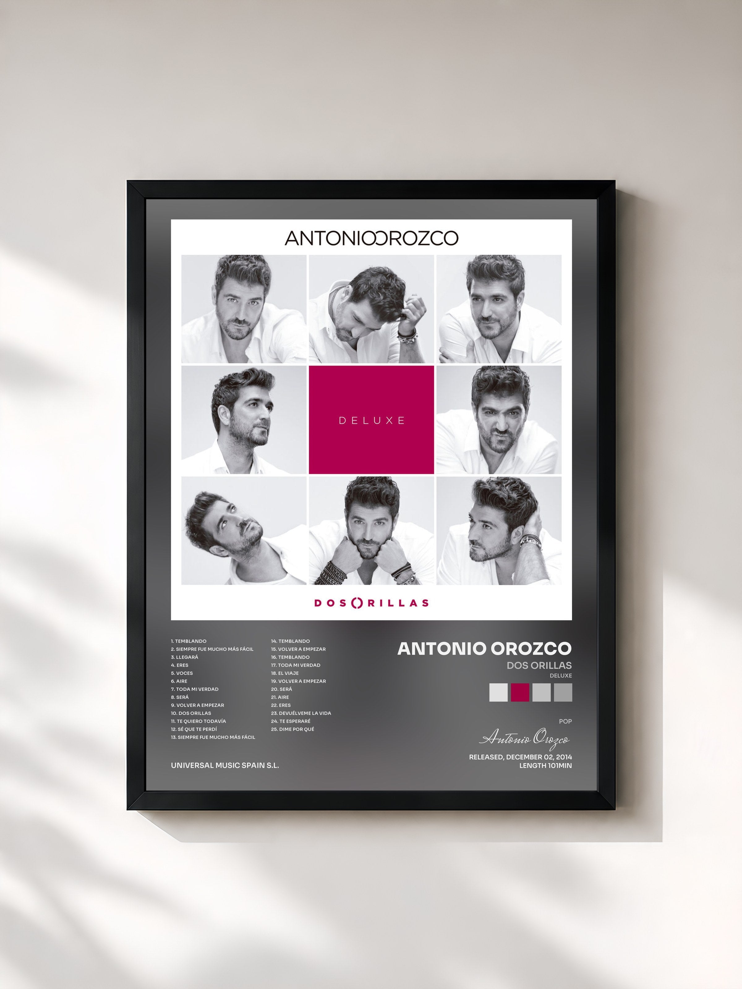 #noir Tableau de l'album Dos Orillas (Deluxe) de Antonio Orozco, cadre noir, imprimé et encadré en France
