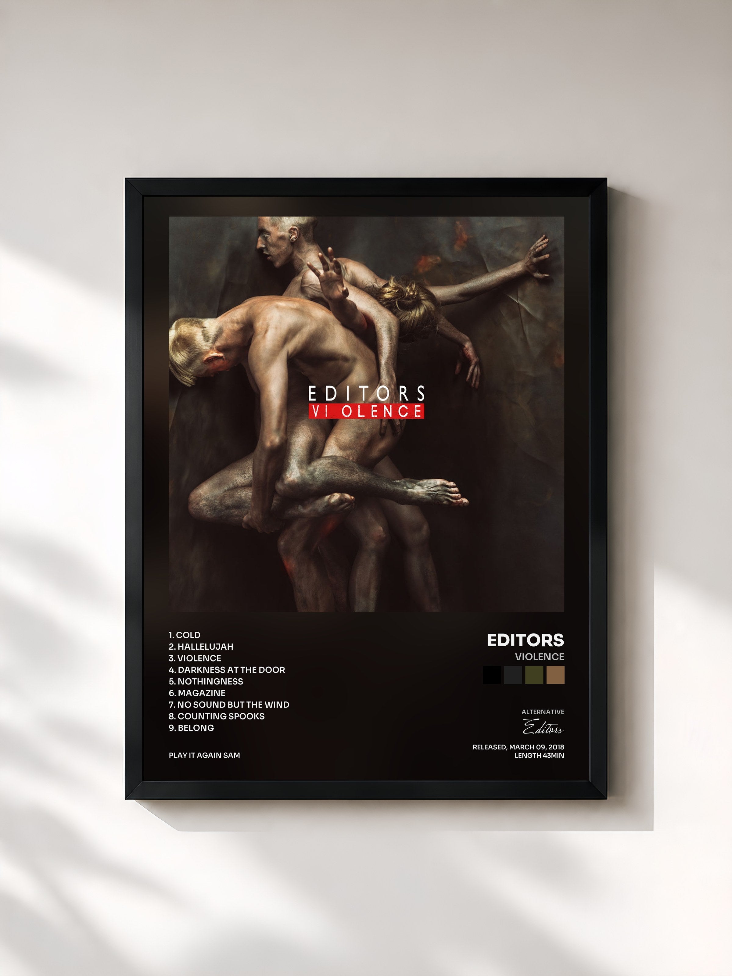#noir Tableau de l'album Violence de Editors, cadre noir, imprimé et encadré en France