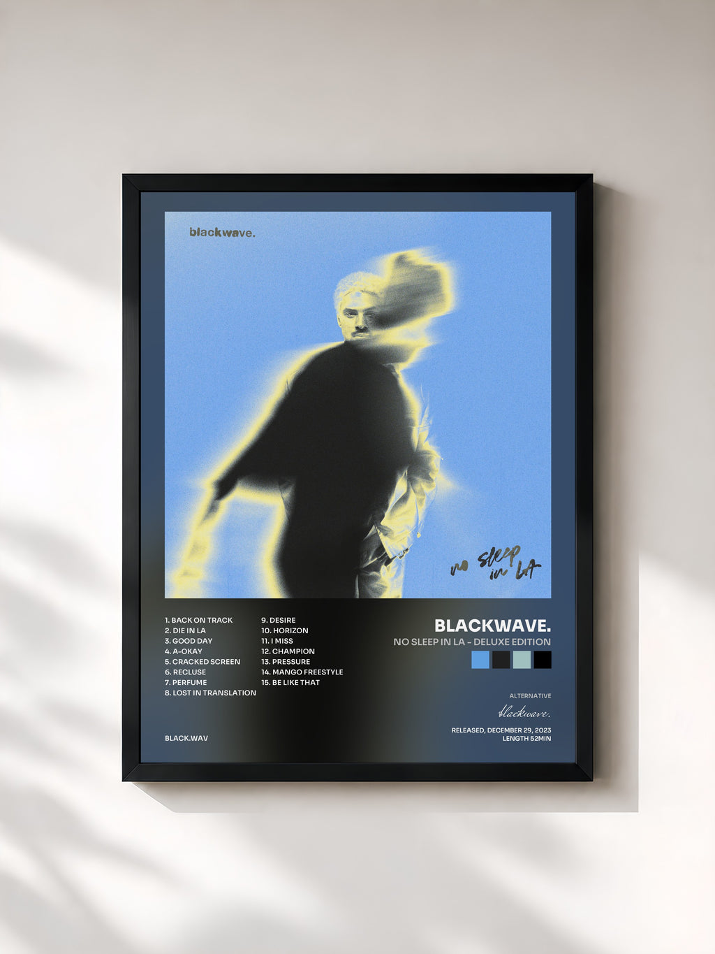 #noir Tableau de l'album no sleep in LA - deluxe edition de blackwave., cadre noir, imprimé et encadré en France