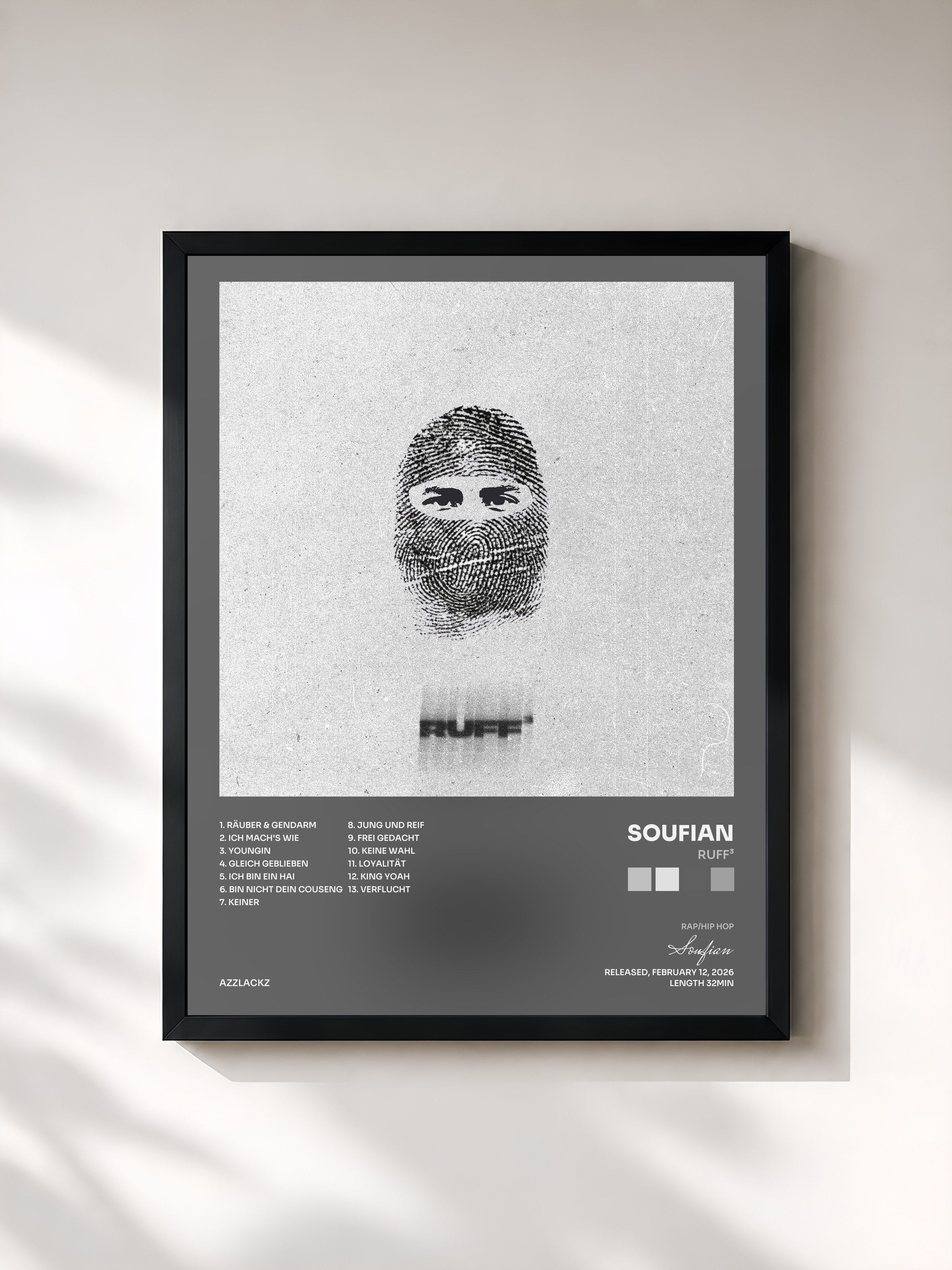 #noir Tableau de l'album Ruff³ de Soufian, cadre noir, imprimé et encadré en France