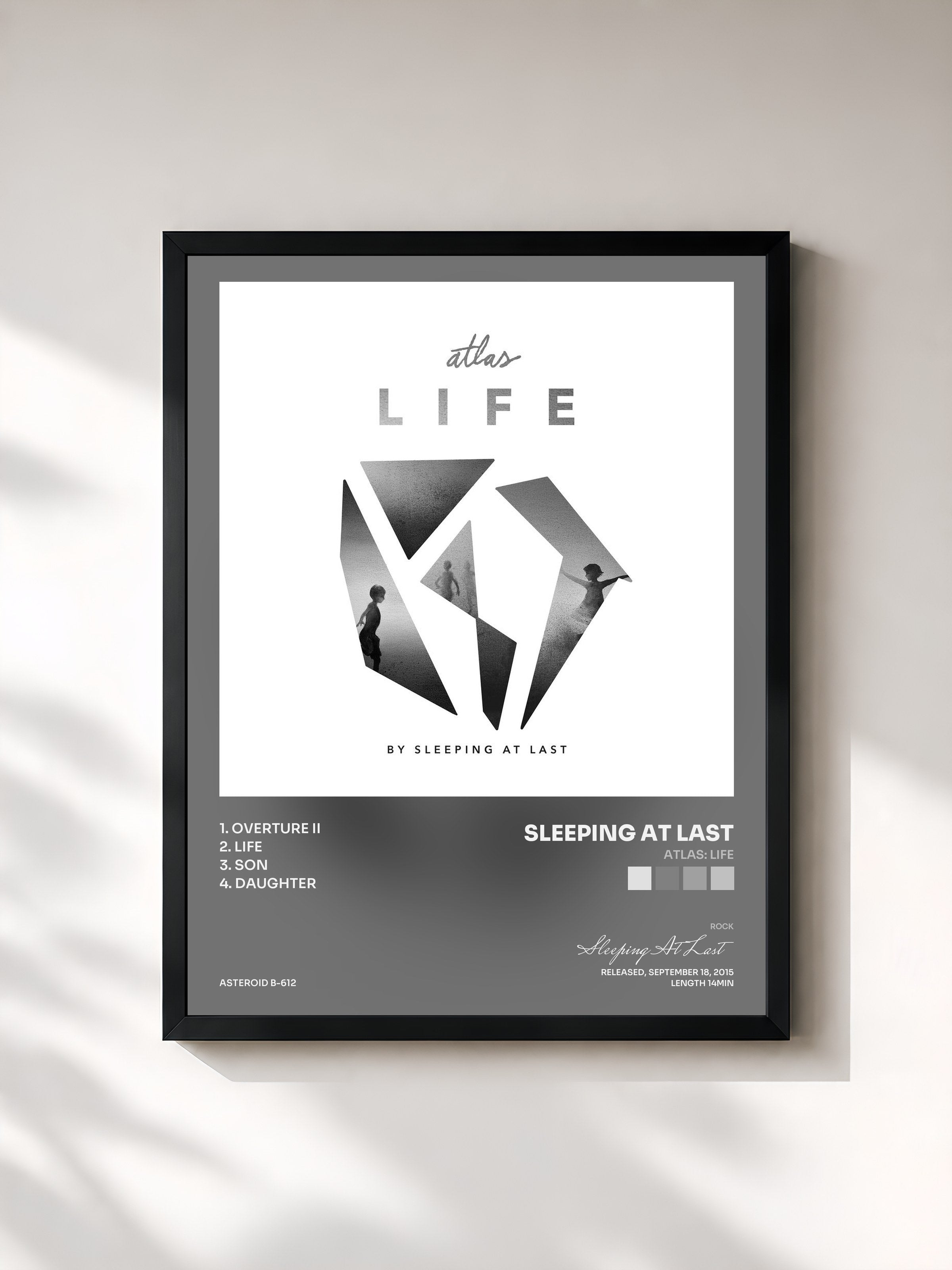 #noir Tableau de l'album Atlas: Life de Sleeping At Last, cadre noir, imprimé et encadré en France