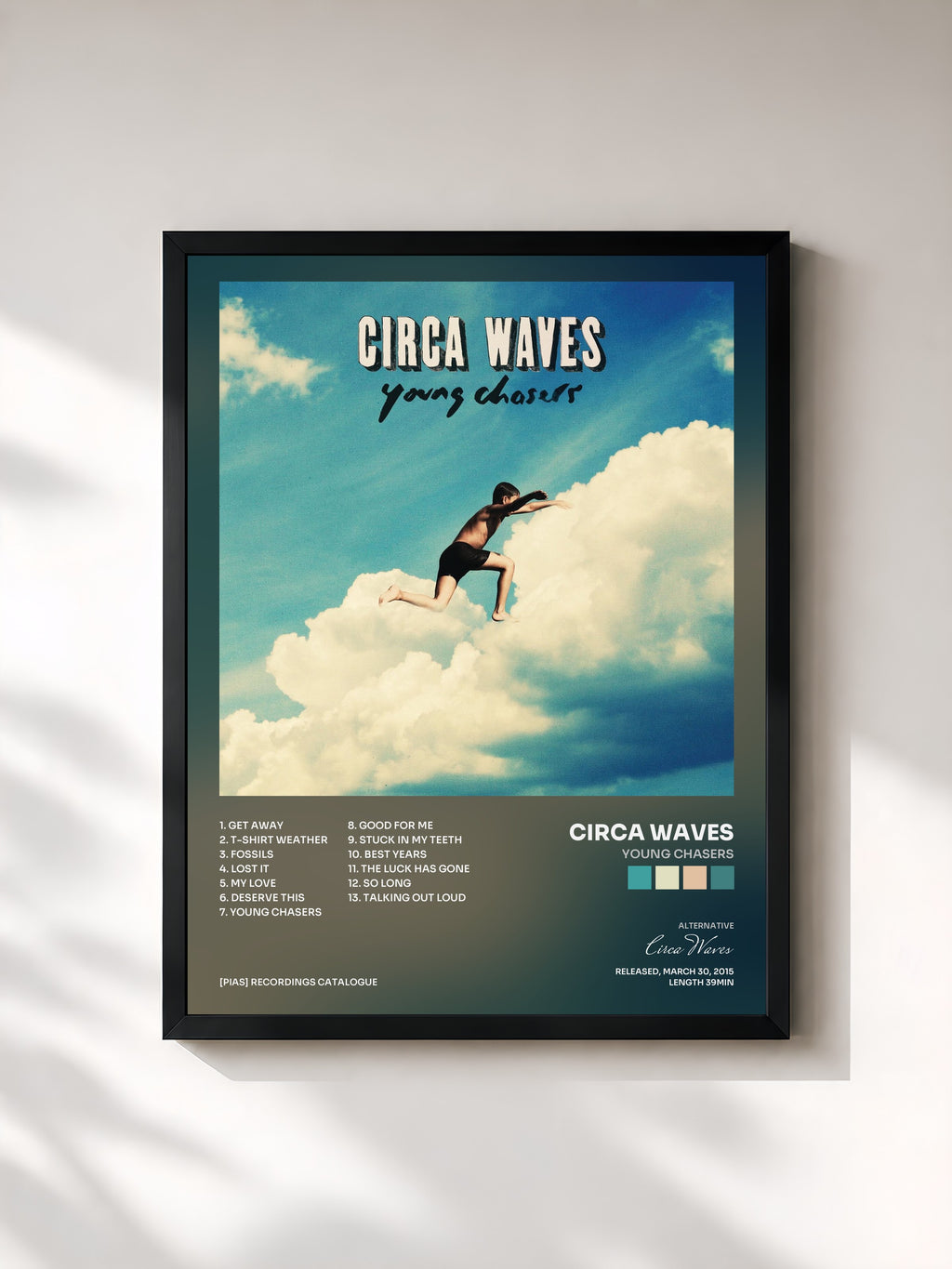 #noir Tableau de l'album Young Chasers de Circa Waves, cadre noir, imprimé et encadré en France