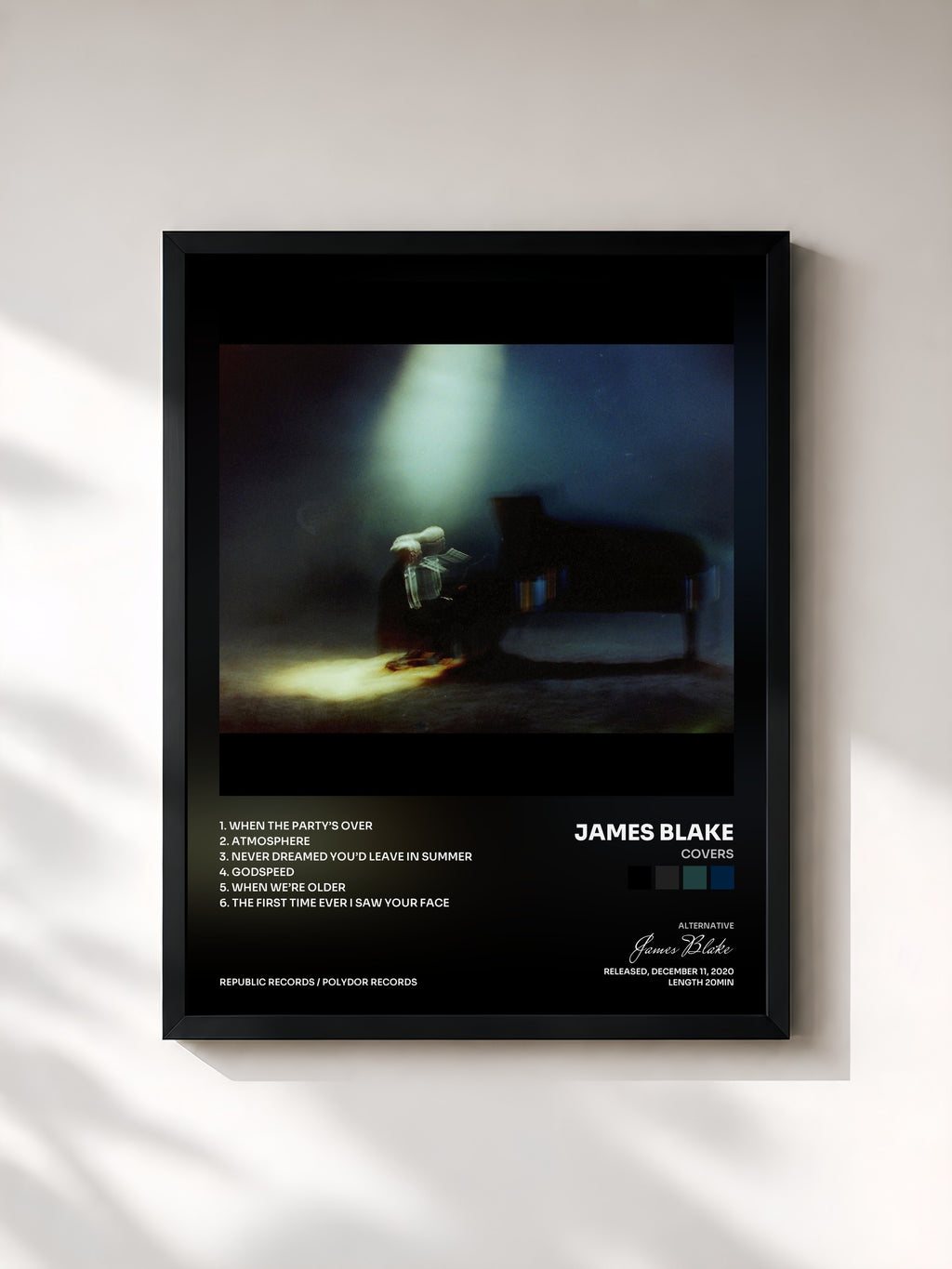 #noir Tableau de l'album Covers de James Blake, cadre noir, imprimé et encadré en France