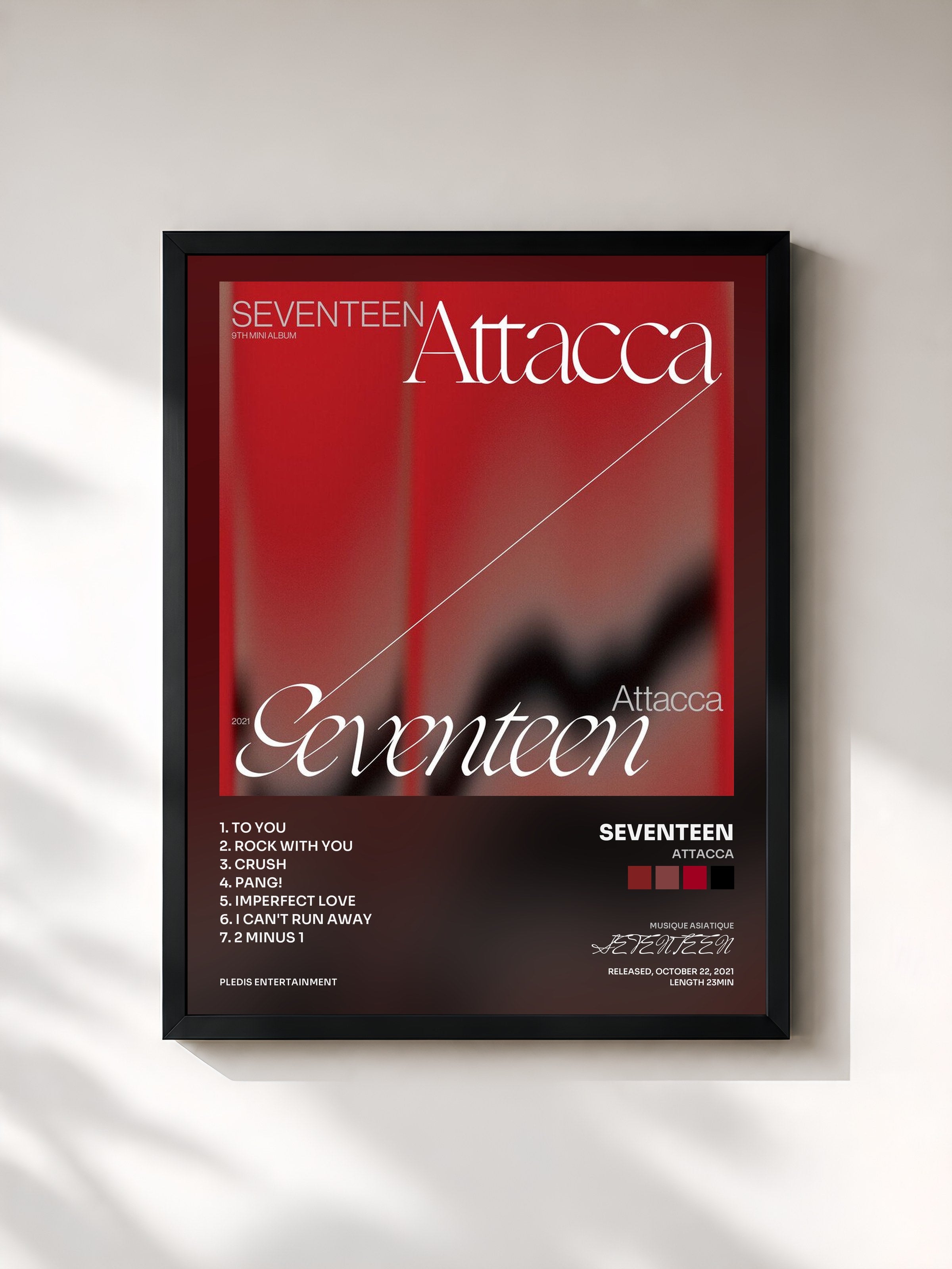 #noir Tableau de l'album Attacca de SEVENTEEN, cadre noir, imprimé et encadré en France