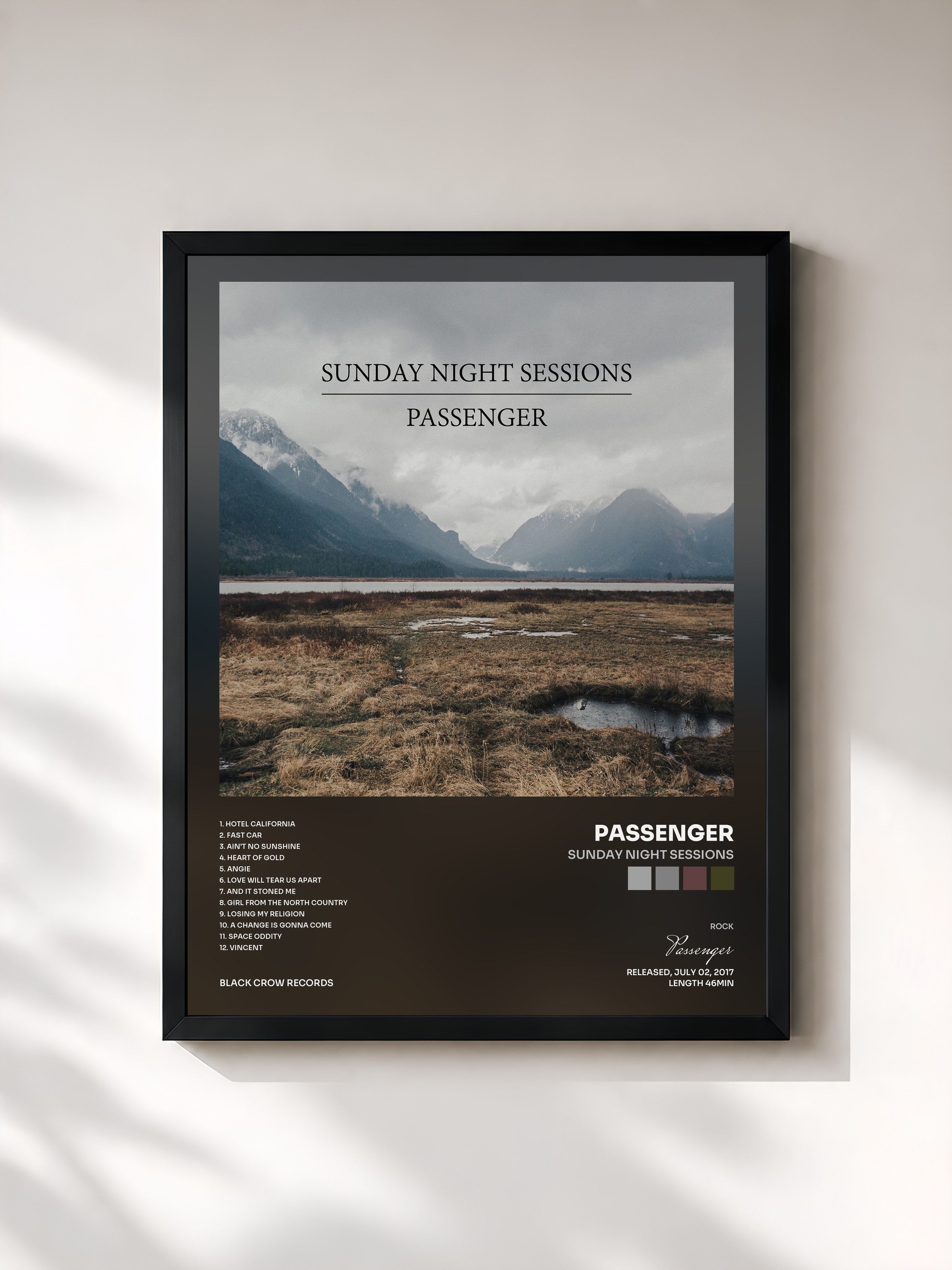 #noir Tableau de l'album Sunday Night Sessions de Passenger, cadre noir, imprimé et encadré en France