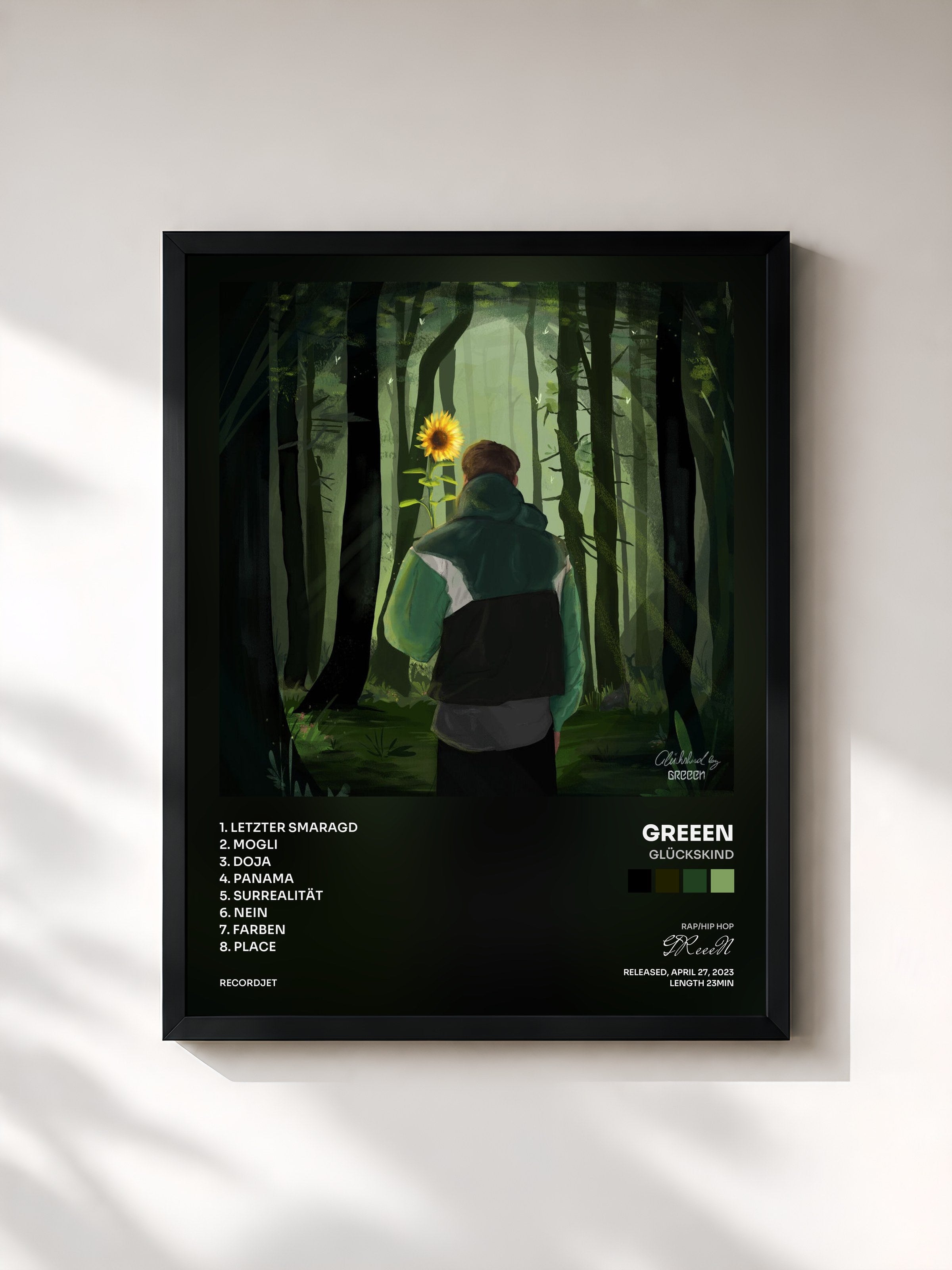 #noir Tableau de l'album Glückskind de GReeeN, cadre noir, imprimé et encadré en France