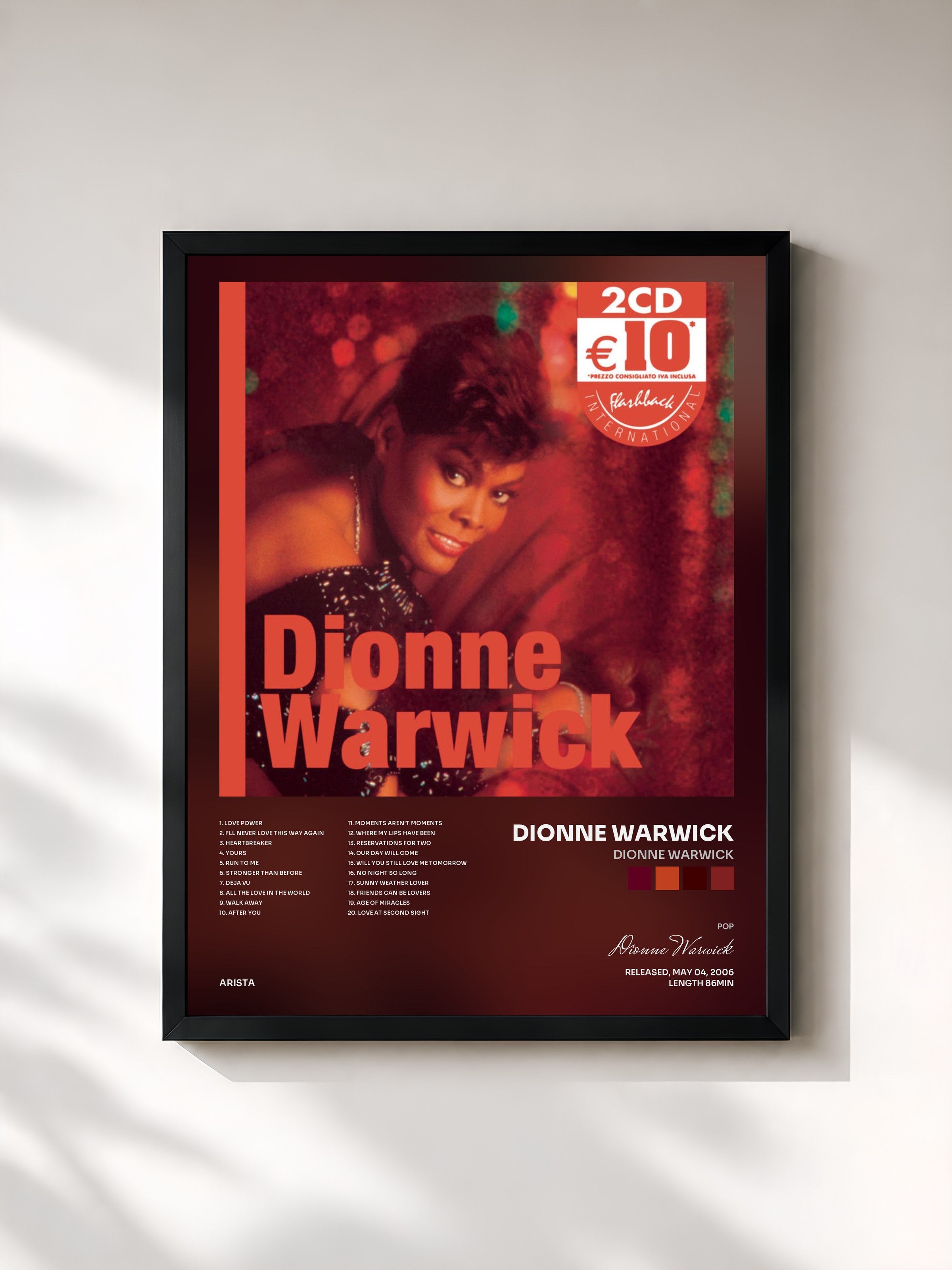 #noir Tableau de l'album Dionne Warwick de Dionne Warwick, cadre noir, imprimé et encadré en France