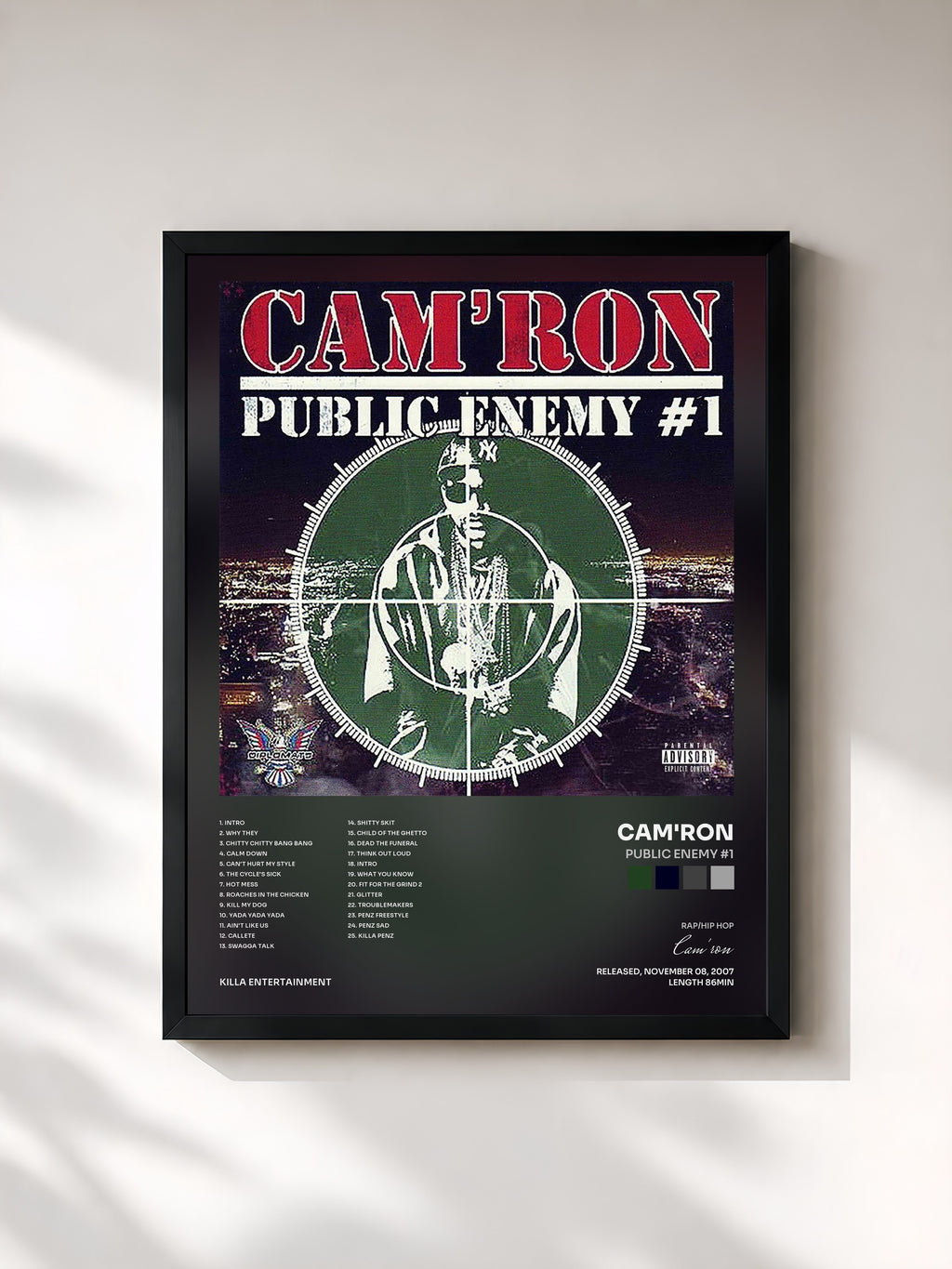 #noir Tableau de l'album Public Enemy #1 de Cam'ron, cadre noir, imprimé et encadré en France