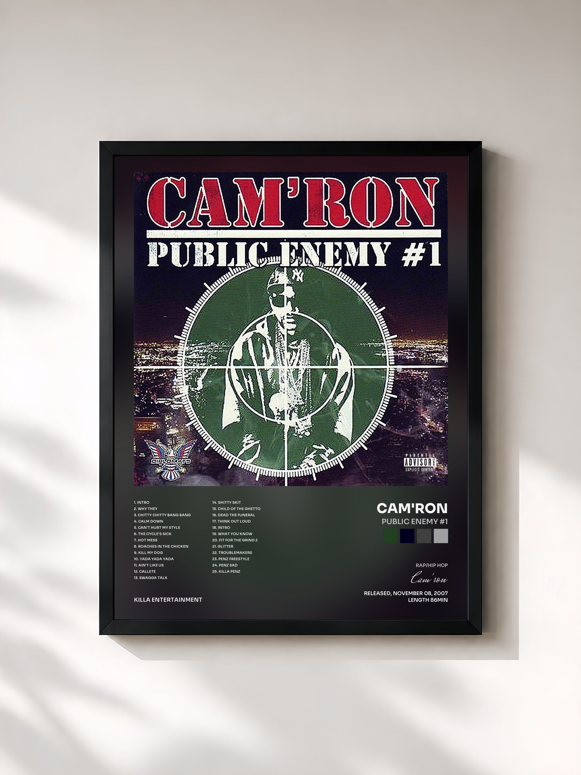 #noir Tableau de l'album Public Enemy #1 de Cam'ron, cadre noir, imprimé et encadré en France