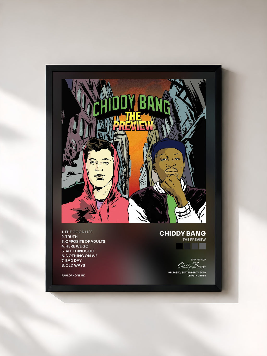 #noir Tableau de l'album The Preview de Chiddy Bang, cadre noir, imprimé et encadré en France
