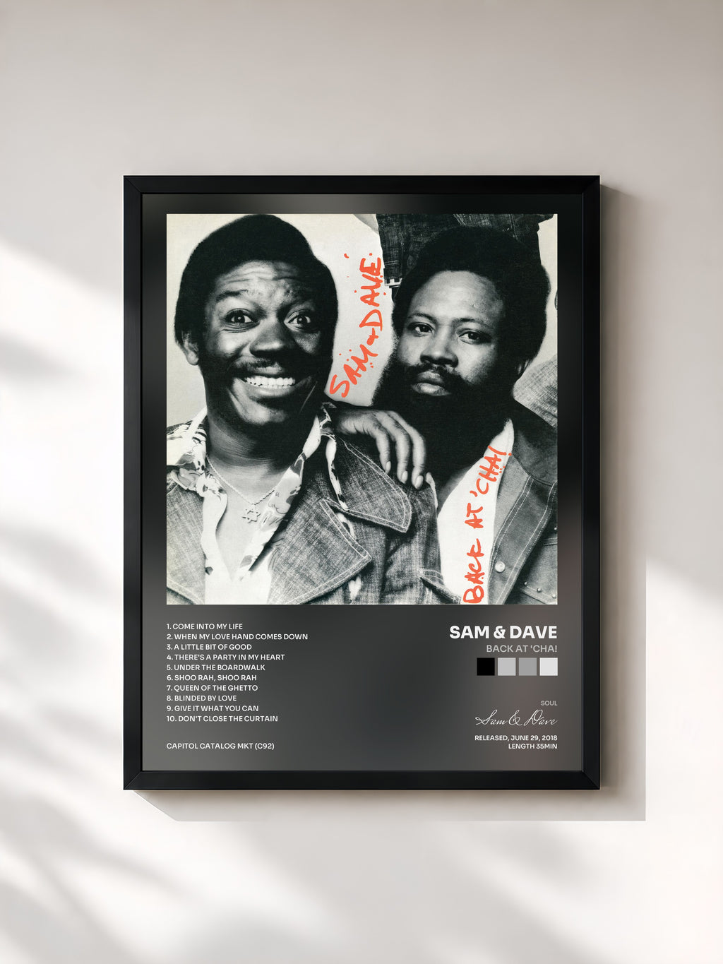 #noir Tableau de l'album Back At 'Cha! de Sam & Dave, cadre noir, imprimé et encadré en France