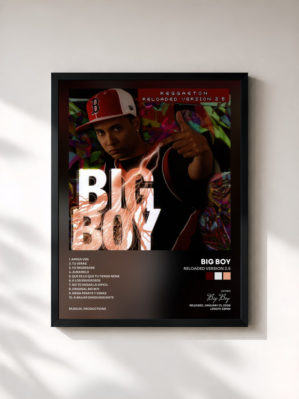 #noir Tableau de l'album Reloaded Version 2.5 de Big Boy, cadre noir, imprimé et encadré en France