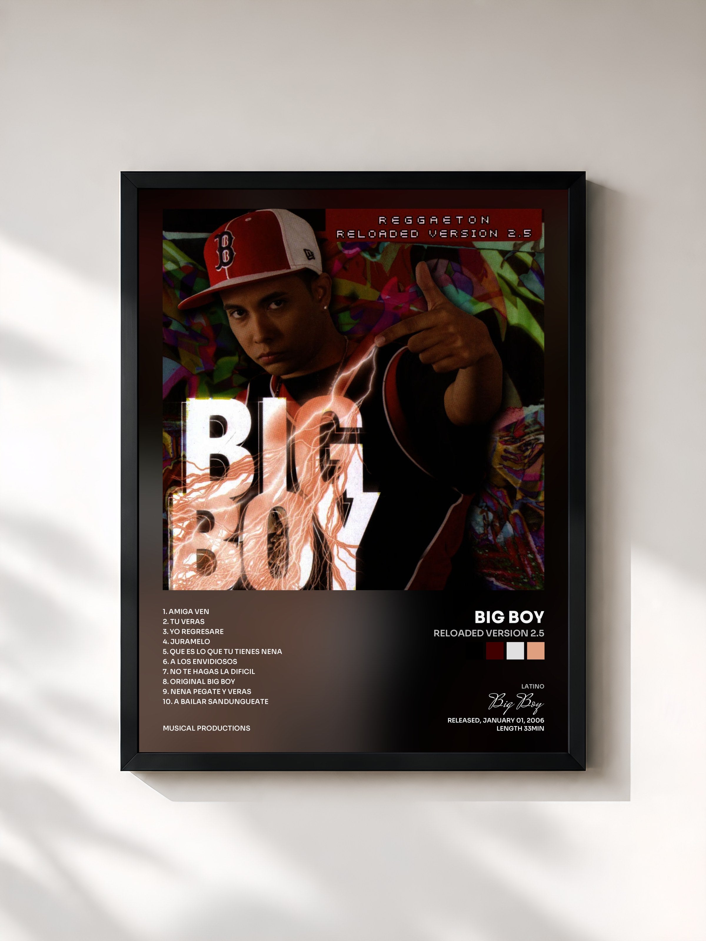 #noir Tableau de l'album Reloaded Version 2.5 de Big Boy, cadre noir, imprimé et encadré en France