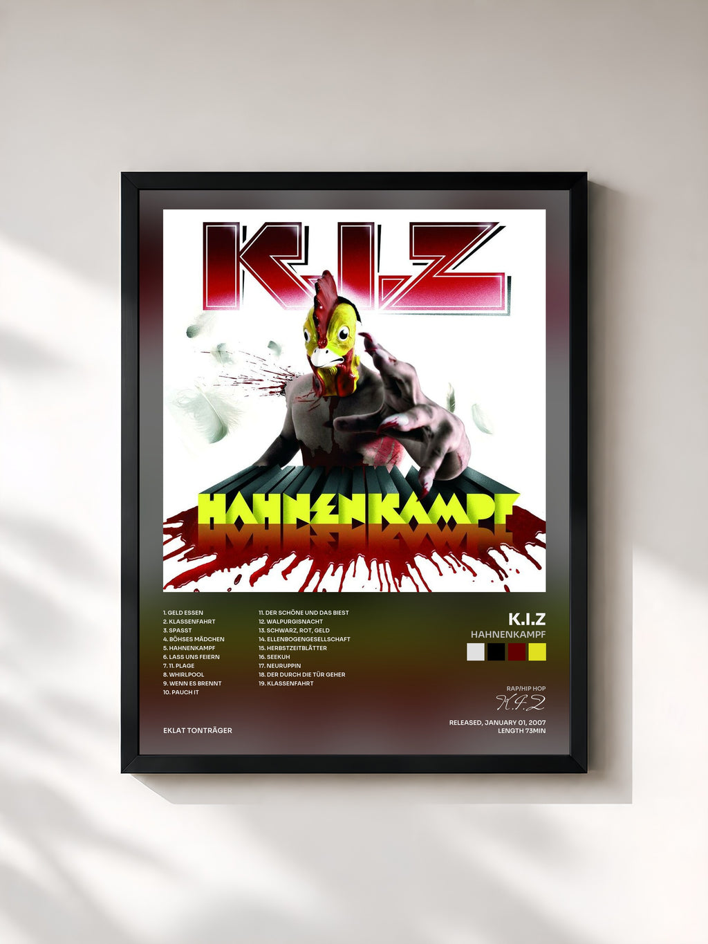 #noir Tableau de l'album Hahnenkampf de K.I.Z, cadre noir, imprimé et encadré en France