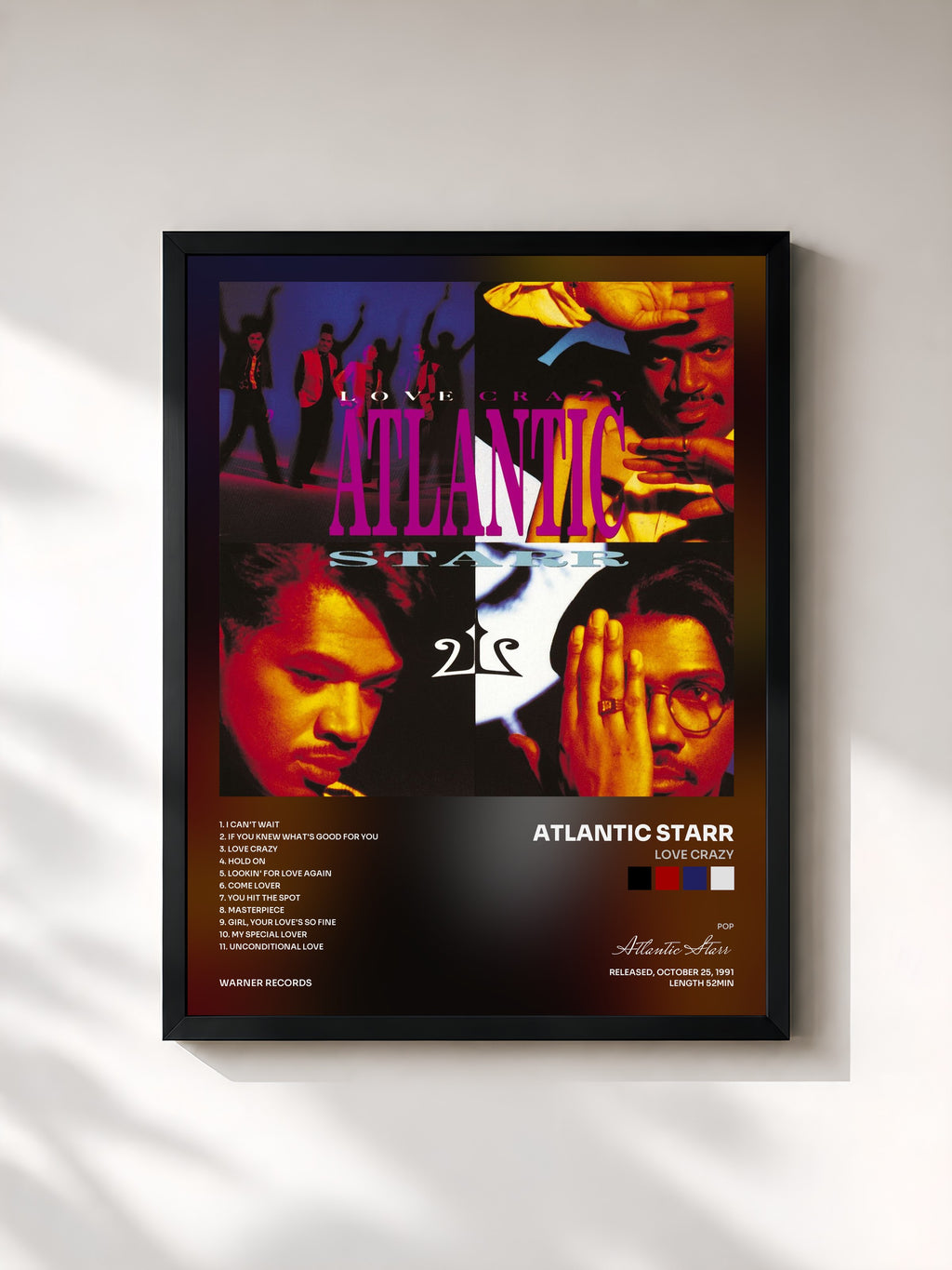 #noir Tableau de l'album Love Crazy de Atlantic Starr, cadre noir, imprimé et encadré en France