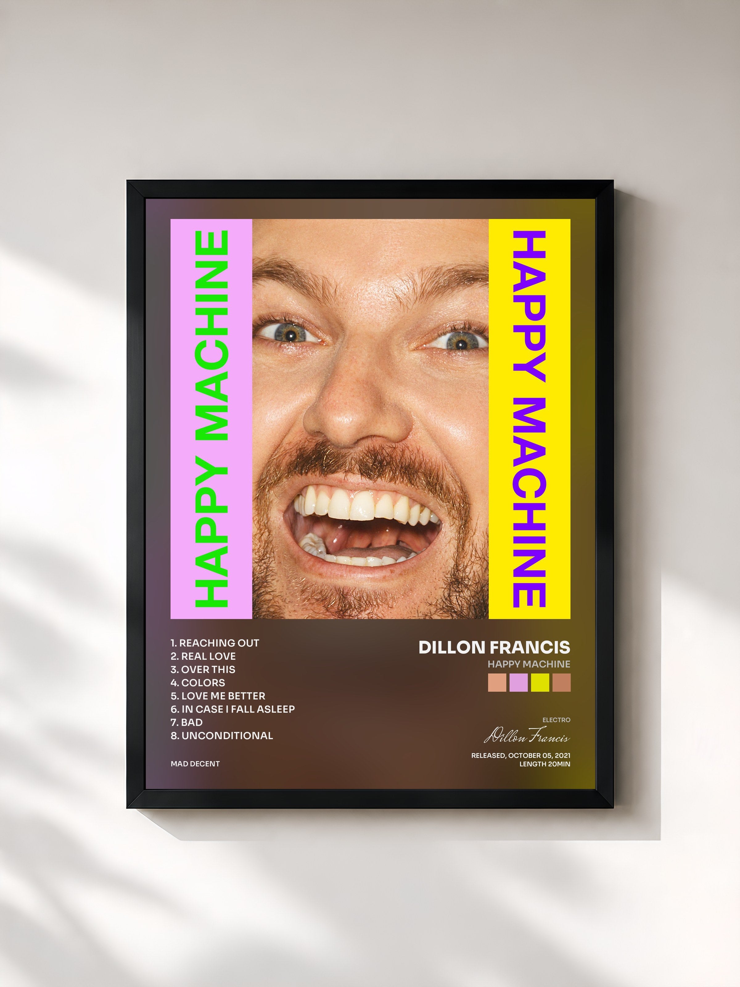 #noir Tableau de l'album Happy Machine de Dillon Francis, cadre noir, imprimé et encadré en France