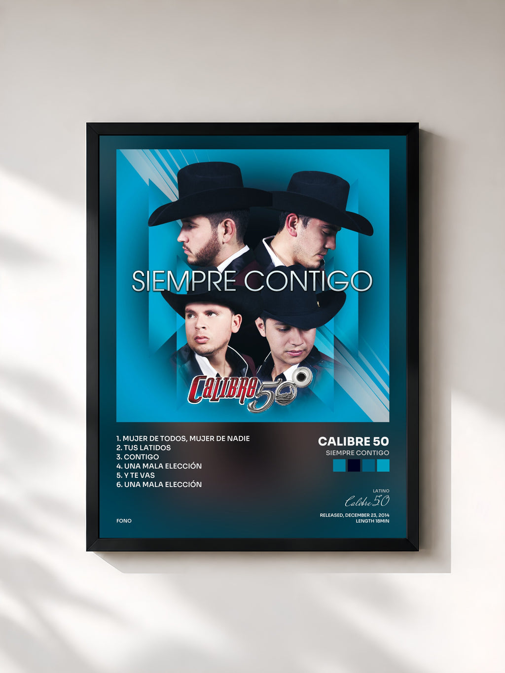 #noir Tableau de l'album Siempre Contigo de Calibre 50, cadre noir, imprimé et encadré en France