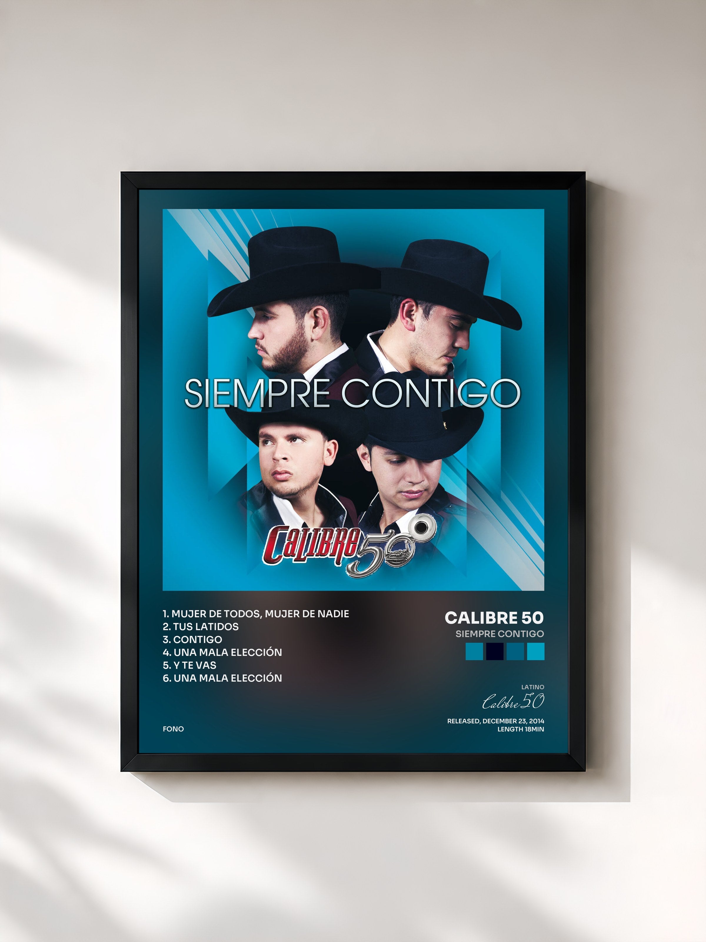 #noir Tableau de l'album Siempre Contigo de Calibre 50, cadre noir, imprimé et encadré en France