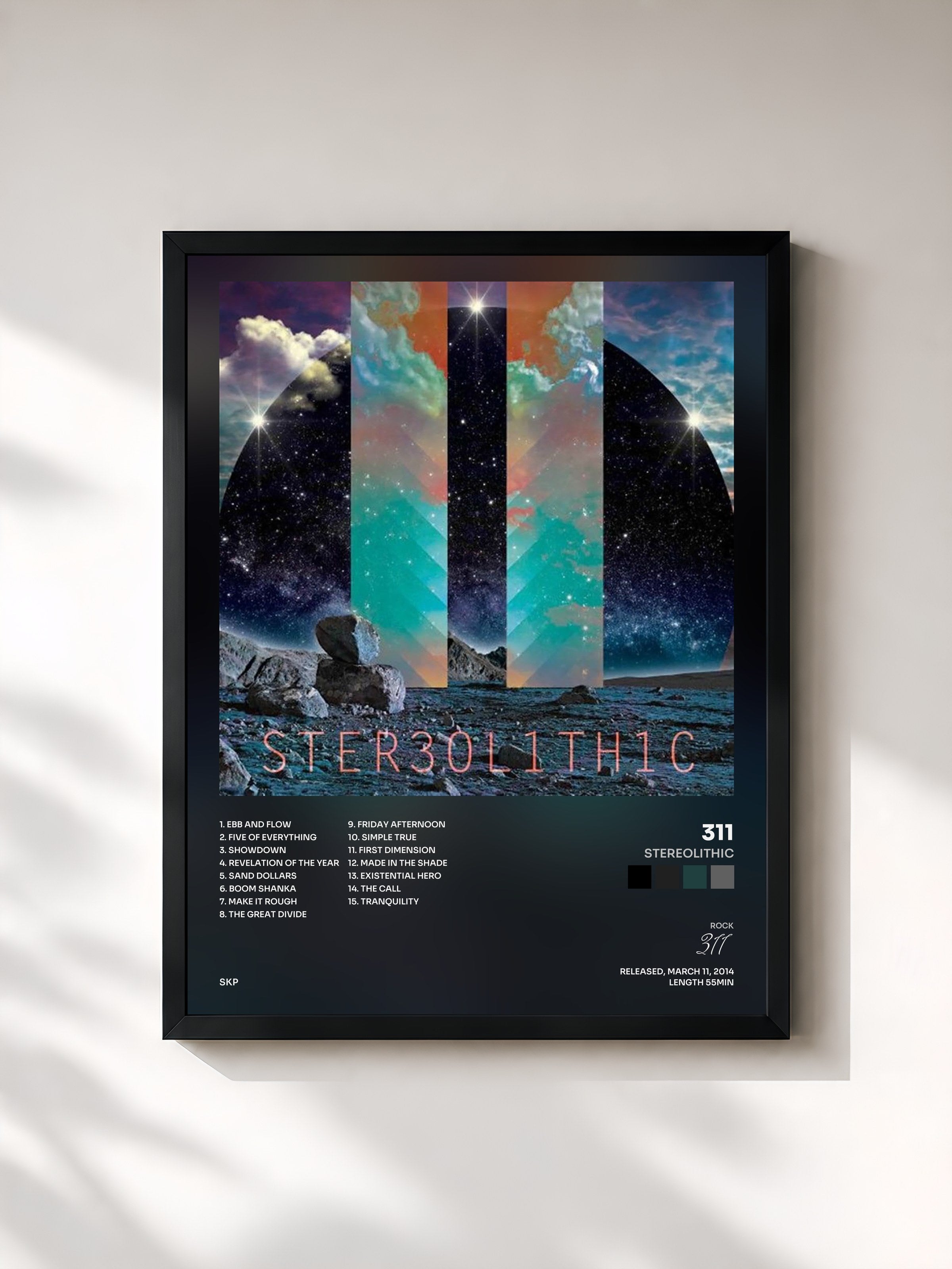 #noir Tableau de l'album Stereolithic de 311, cadre noir, imprimé et encadré en France